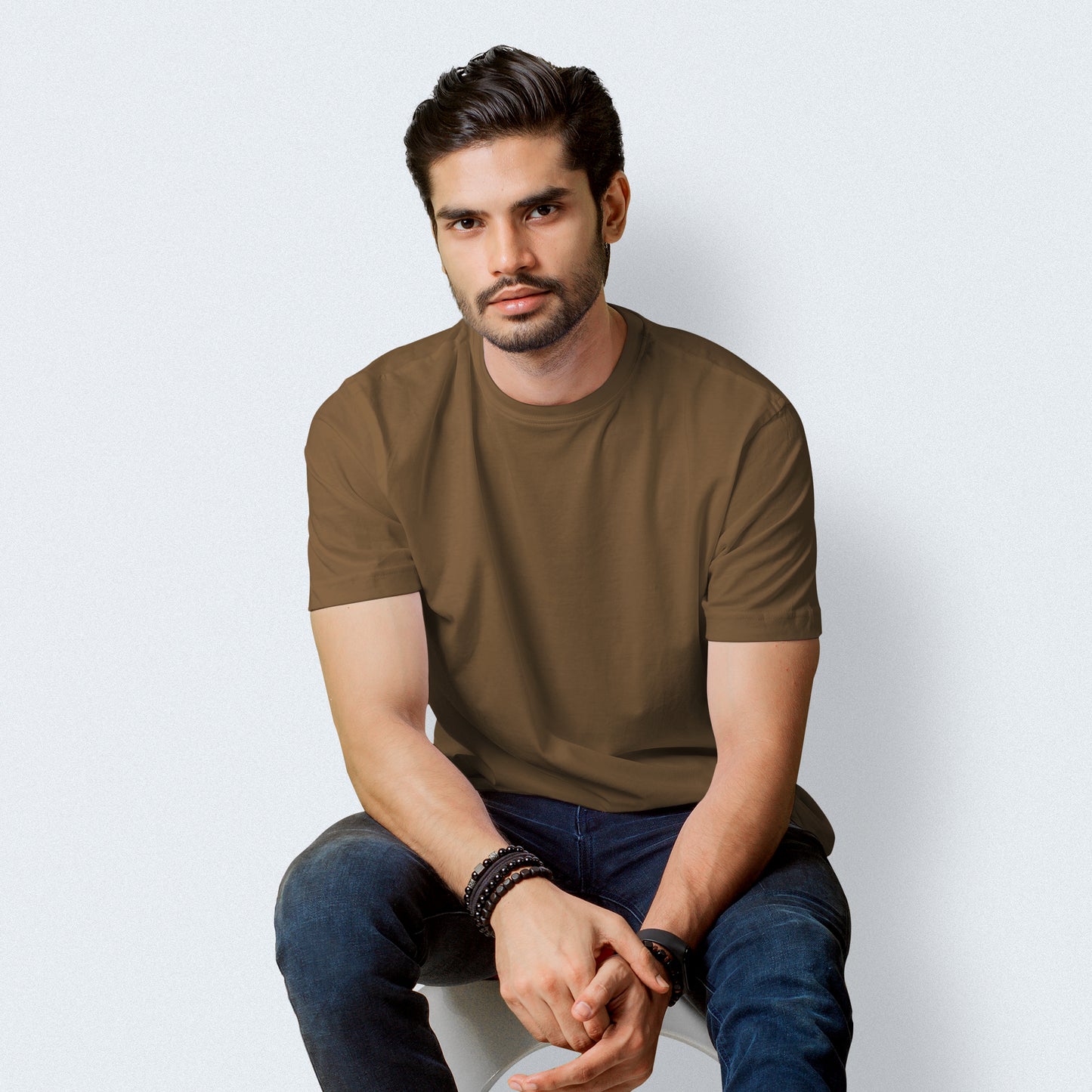 Half Sleeves Dark Brown T-shirt For Men- FlyingCart.pk