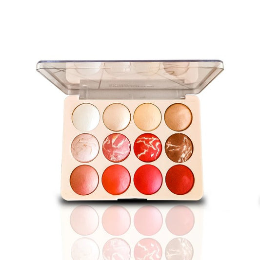 Glamorous Face 12 Color Highlighter & Blush On Palette - FlyingCart.pk
