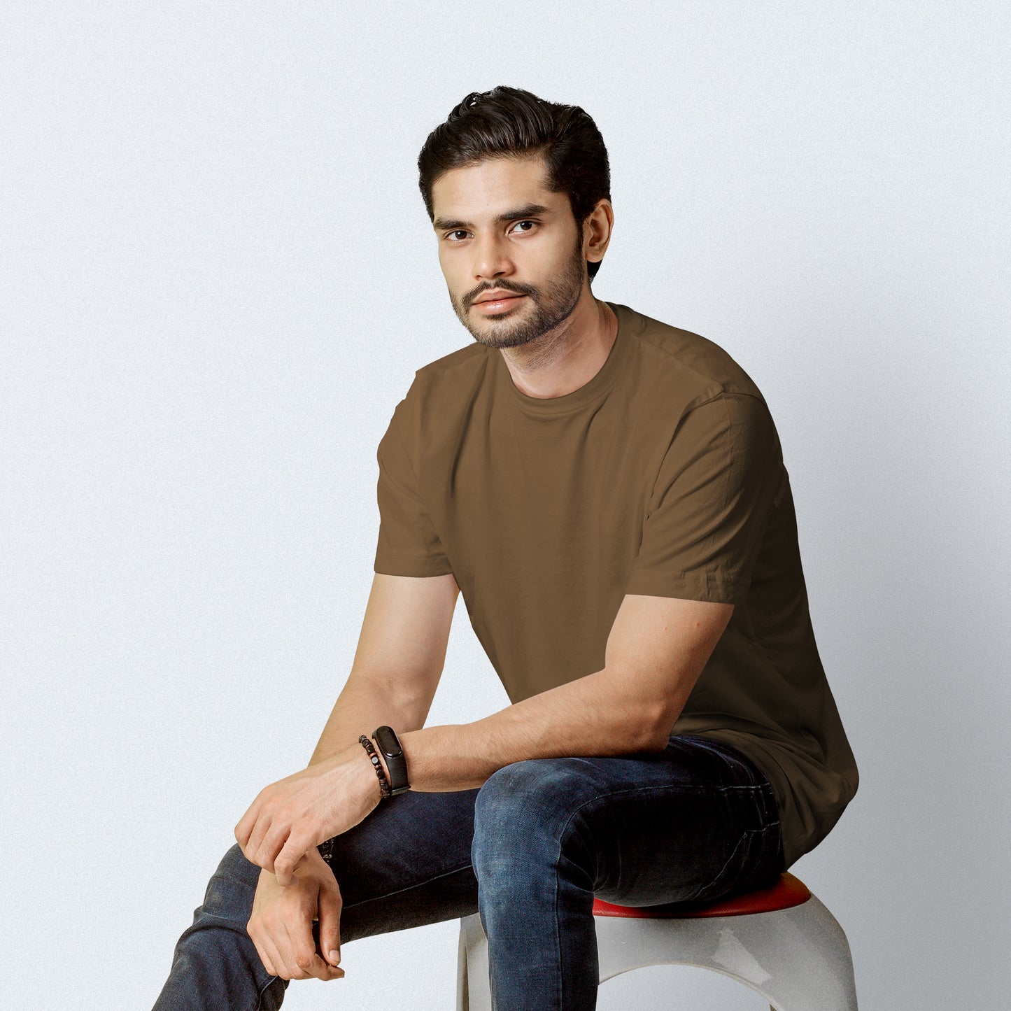 Half Sleeves Dark Brown T-shirt For Men- FlyingCart.pk