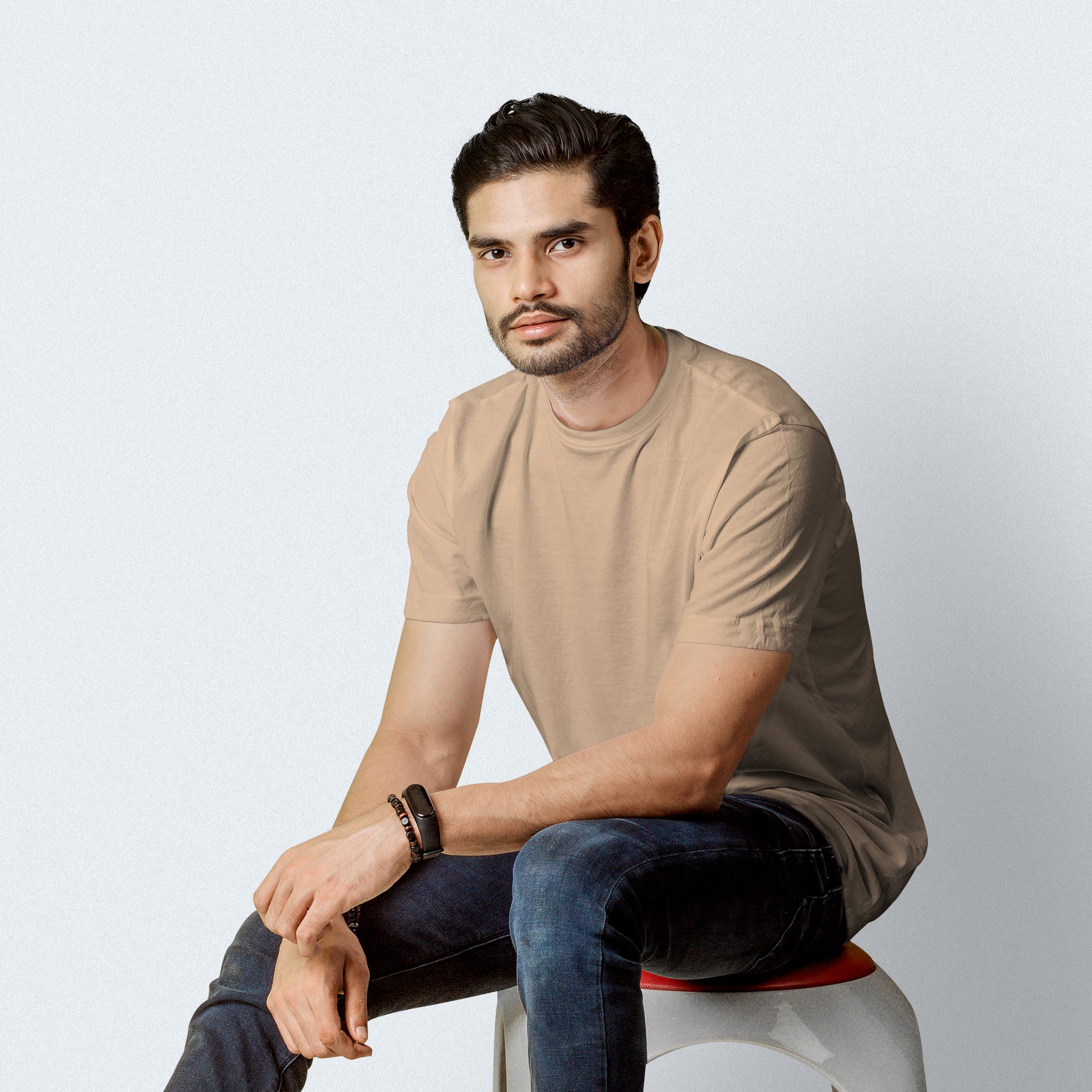 Half Sleeves Light Brown T-shirt For Men- FlyingCart.pk