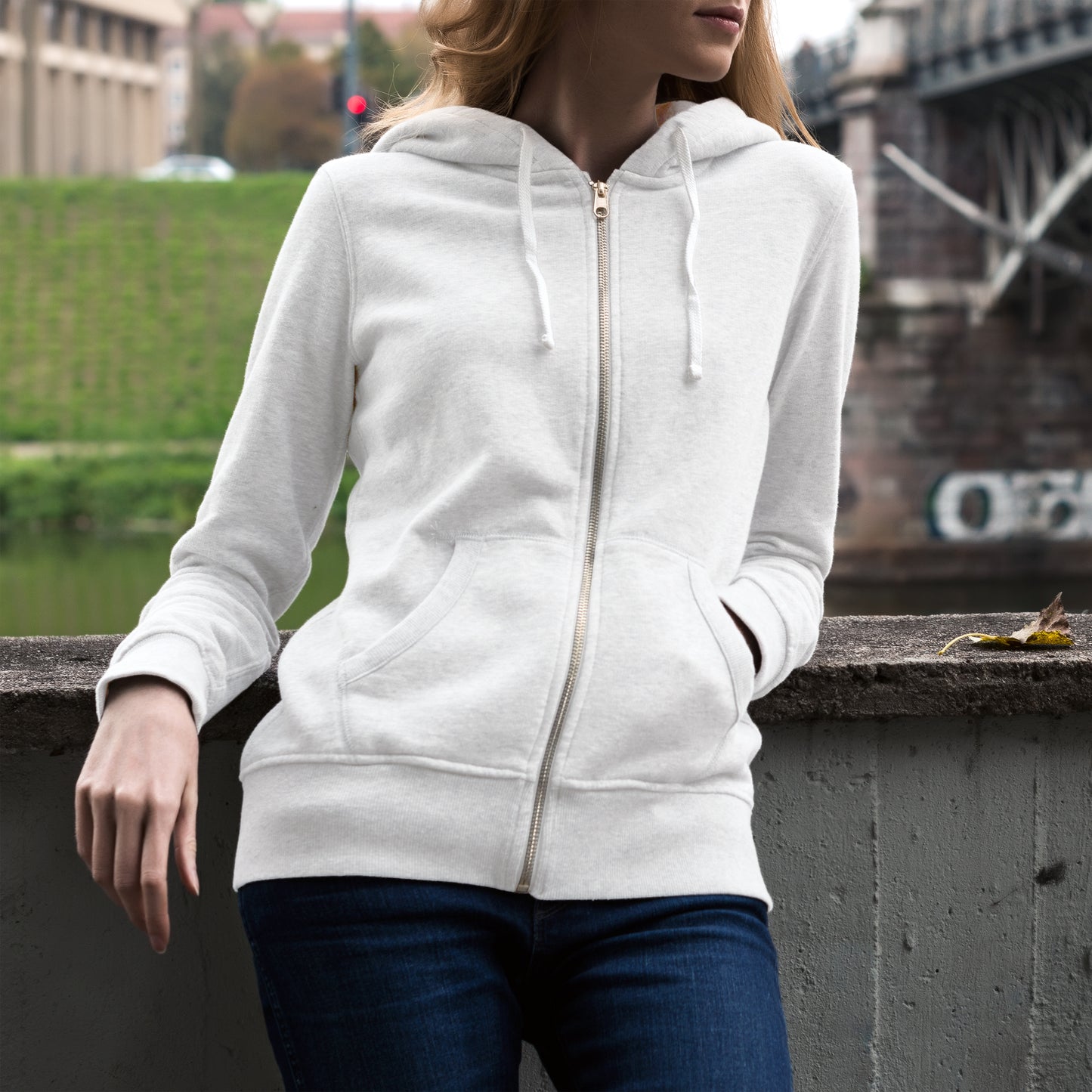 Women Zipper Hoodie White FlyingCart.pk