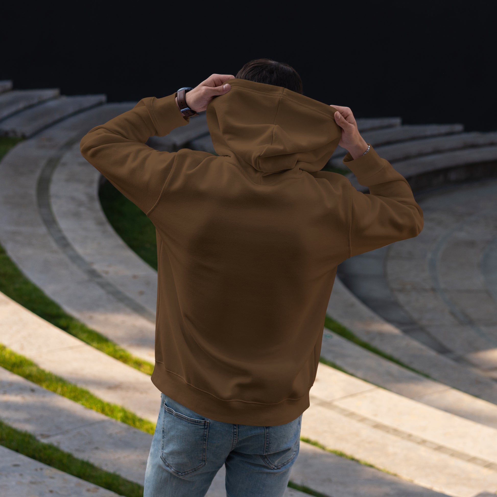 Men Pullover Hoodie Dark Brown - FlyingCart.pk
