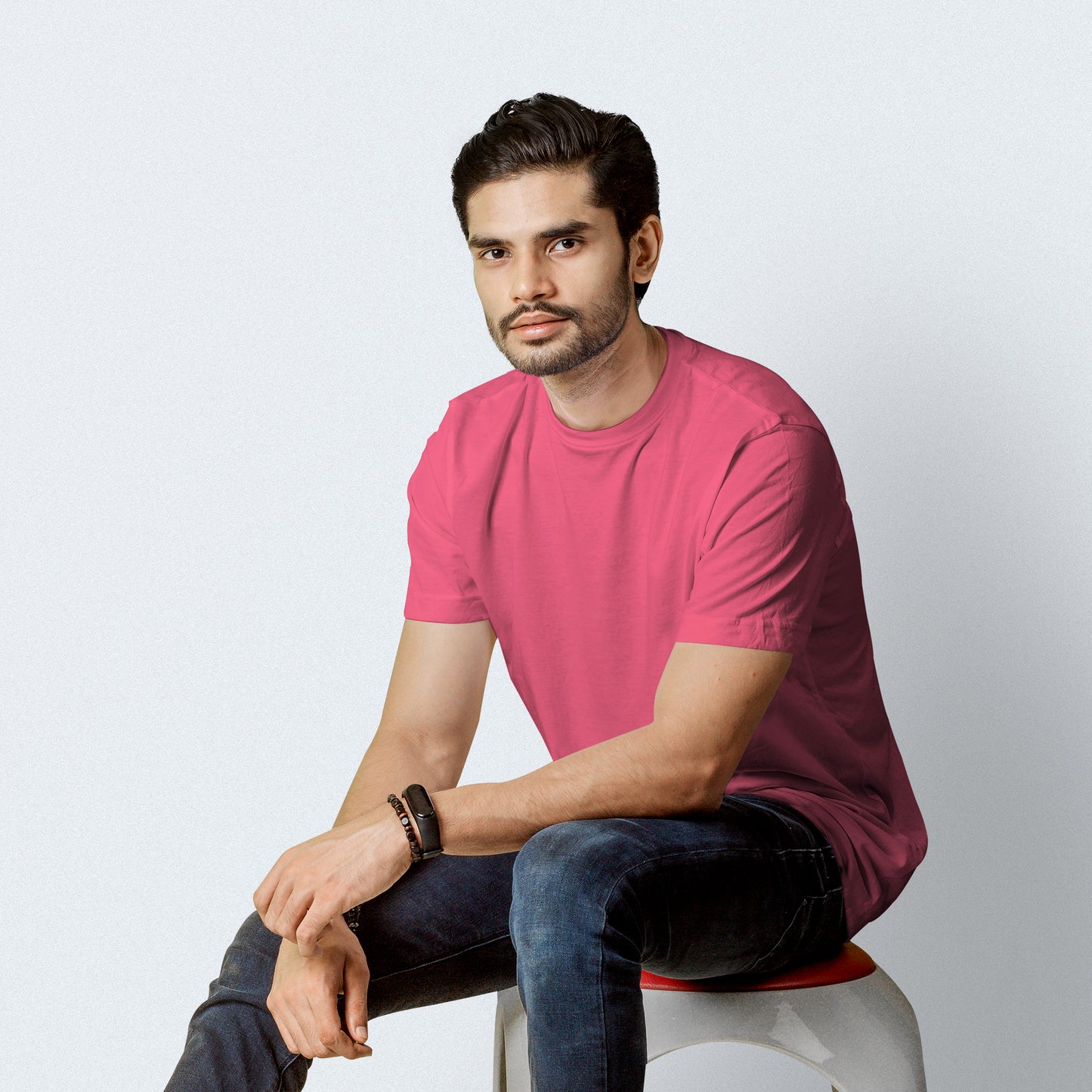 Half Sleeves Hot Pink T-shirt For Men- FlyingCart.pk