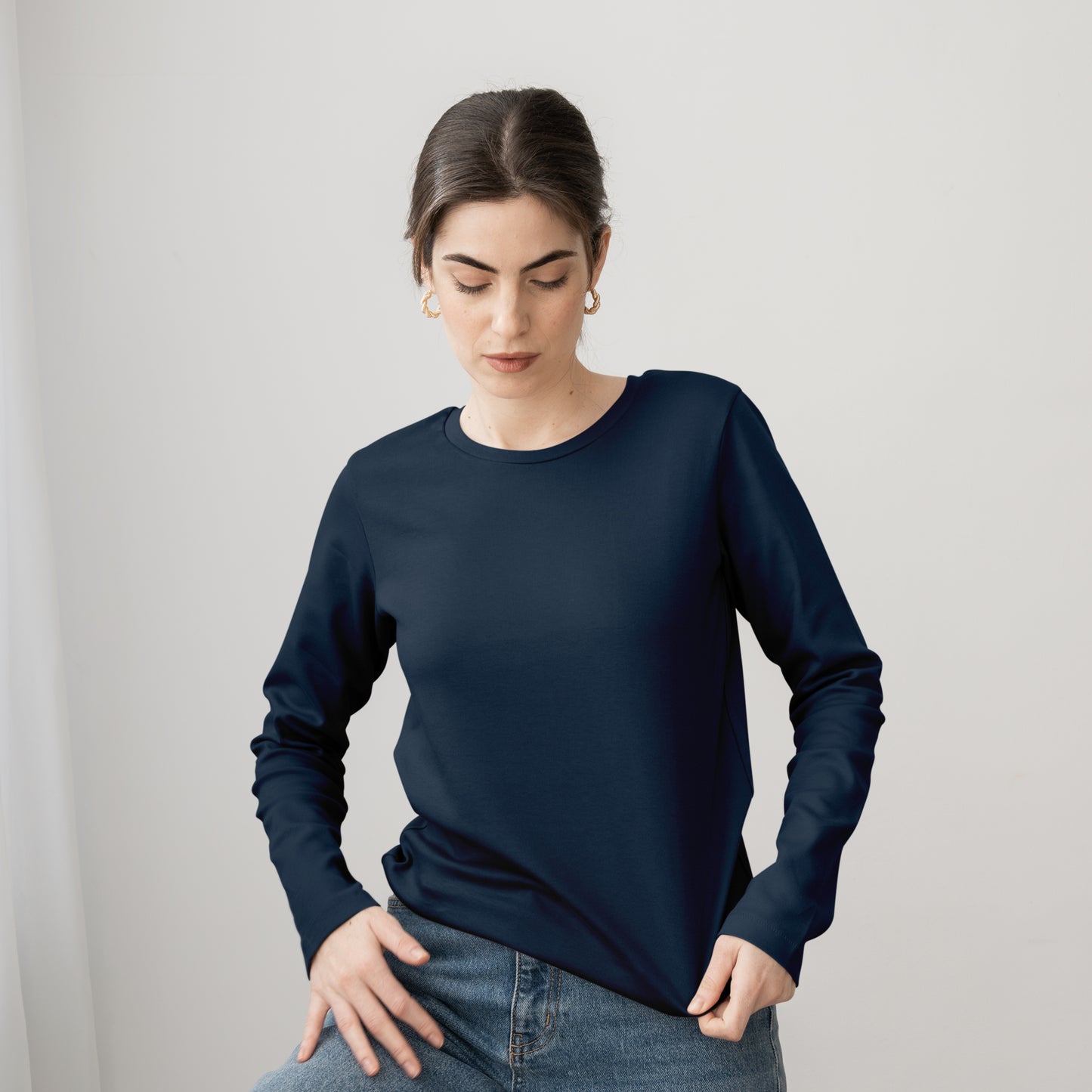 Navy Blue Full Sleeve T-Shirt for Women- FlyingCart.pk