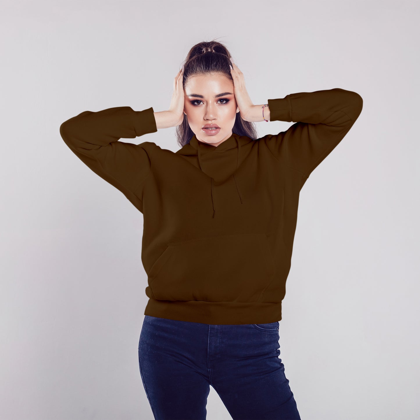 Women Pullover Hoodie Dark Brown - FlyingCart.pk