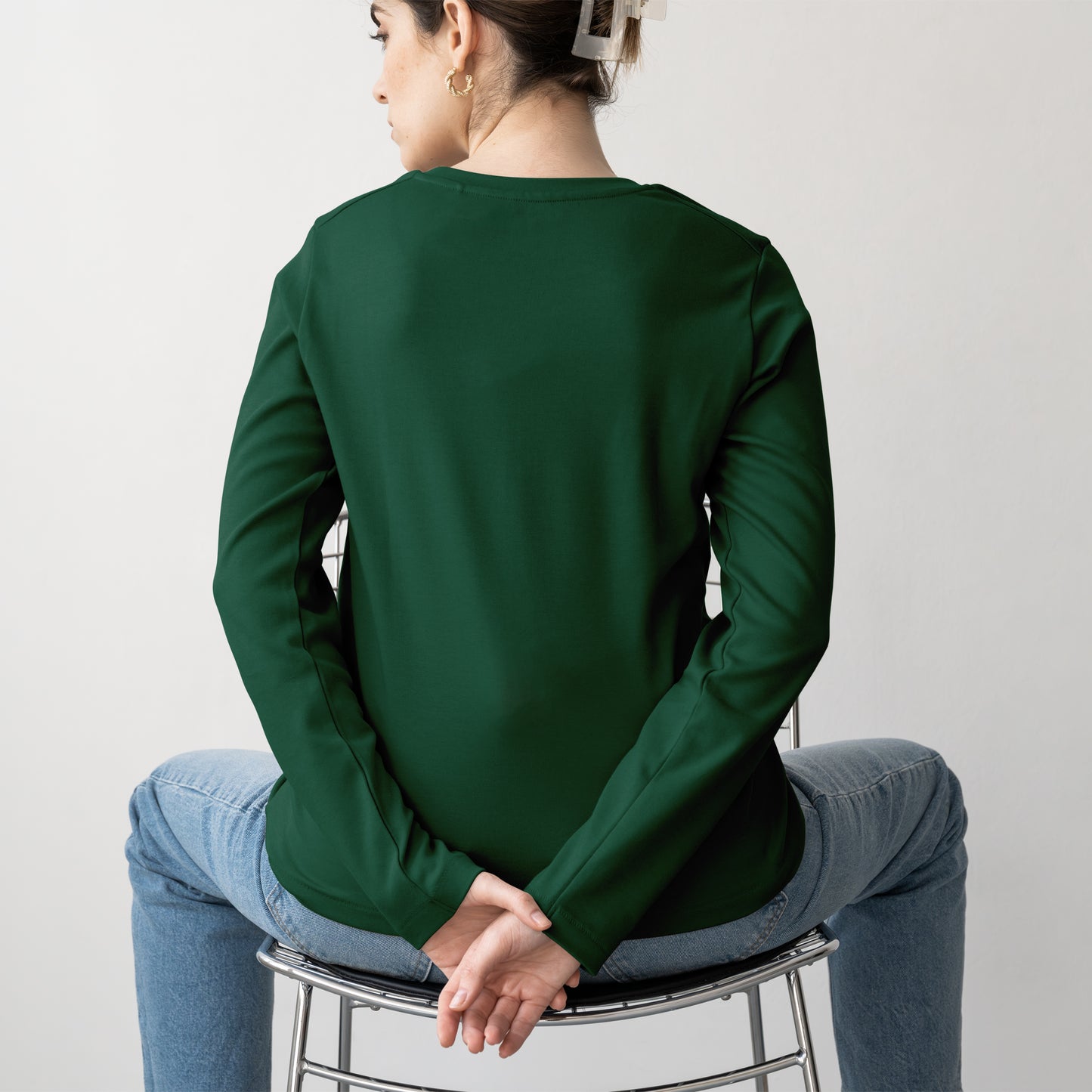Dark Green Full Sleeve T-Shirt for Women- FlyingCart.pk