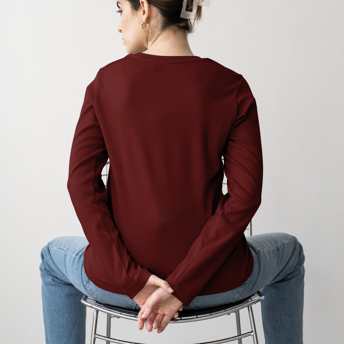 Maroon Full Sleeve T-Shirt for Women- FlyingCart.pk