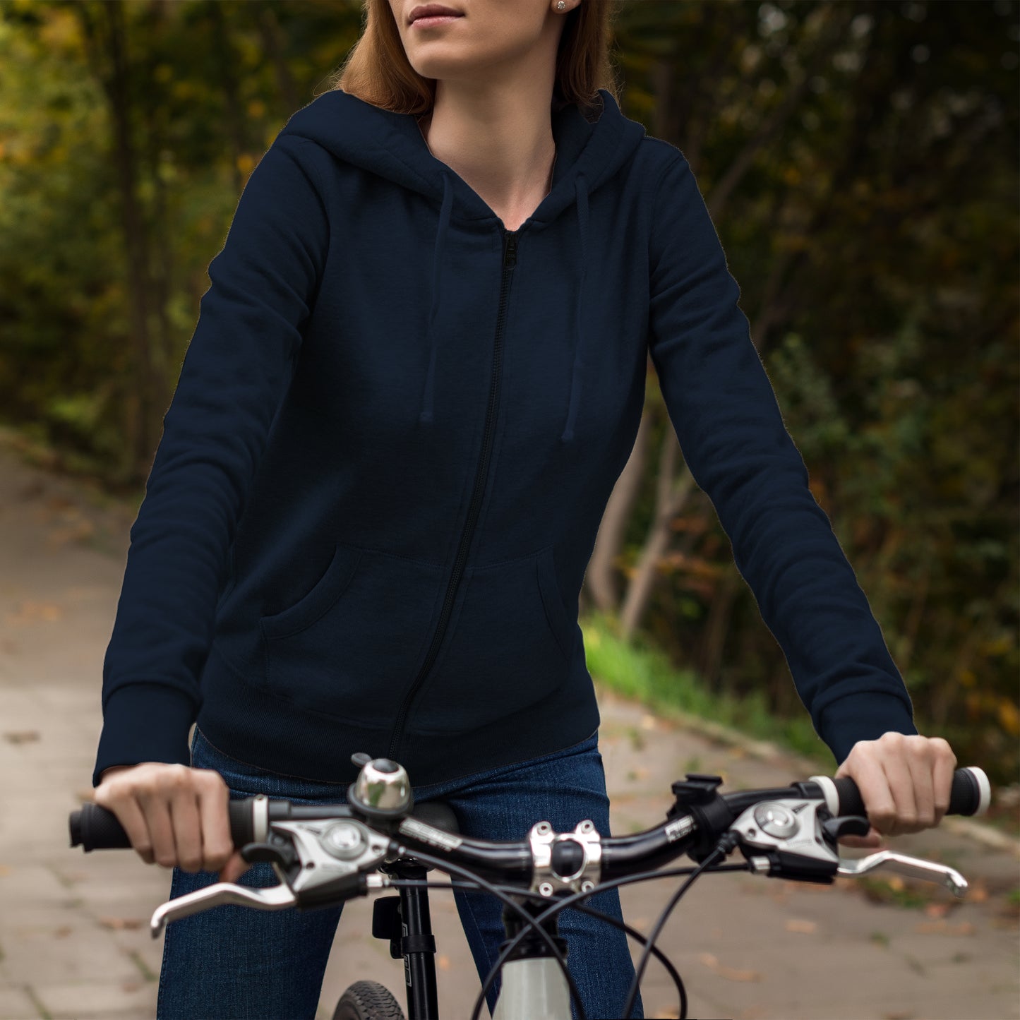 Women Zipper Hoodie Navy Blue- FlyingCart.pk
