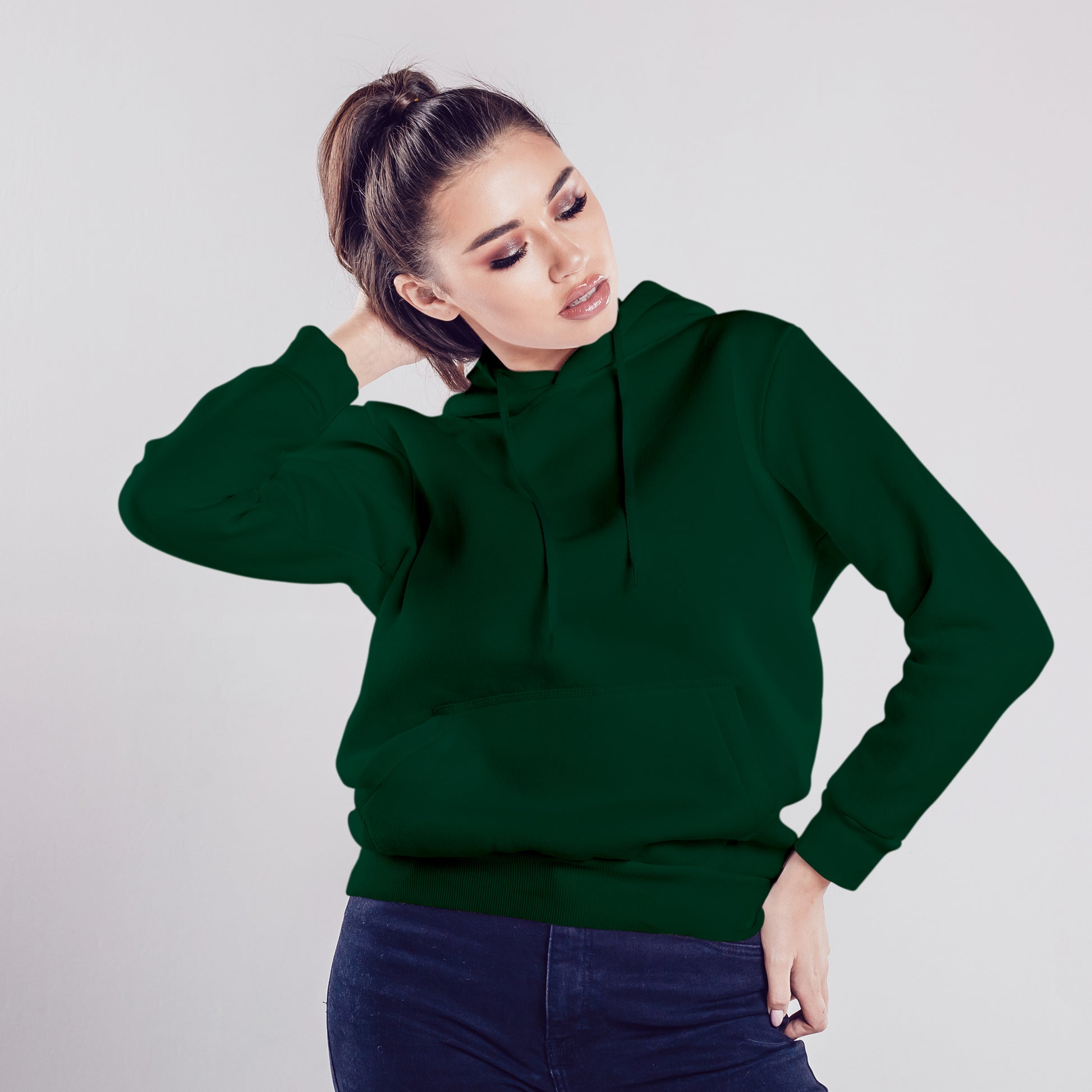 Women Pullover Hoodie Dark Green- FlyingCart.pk