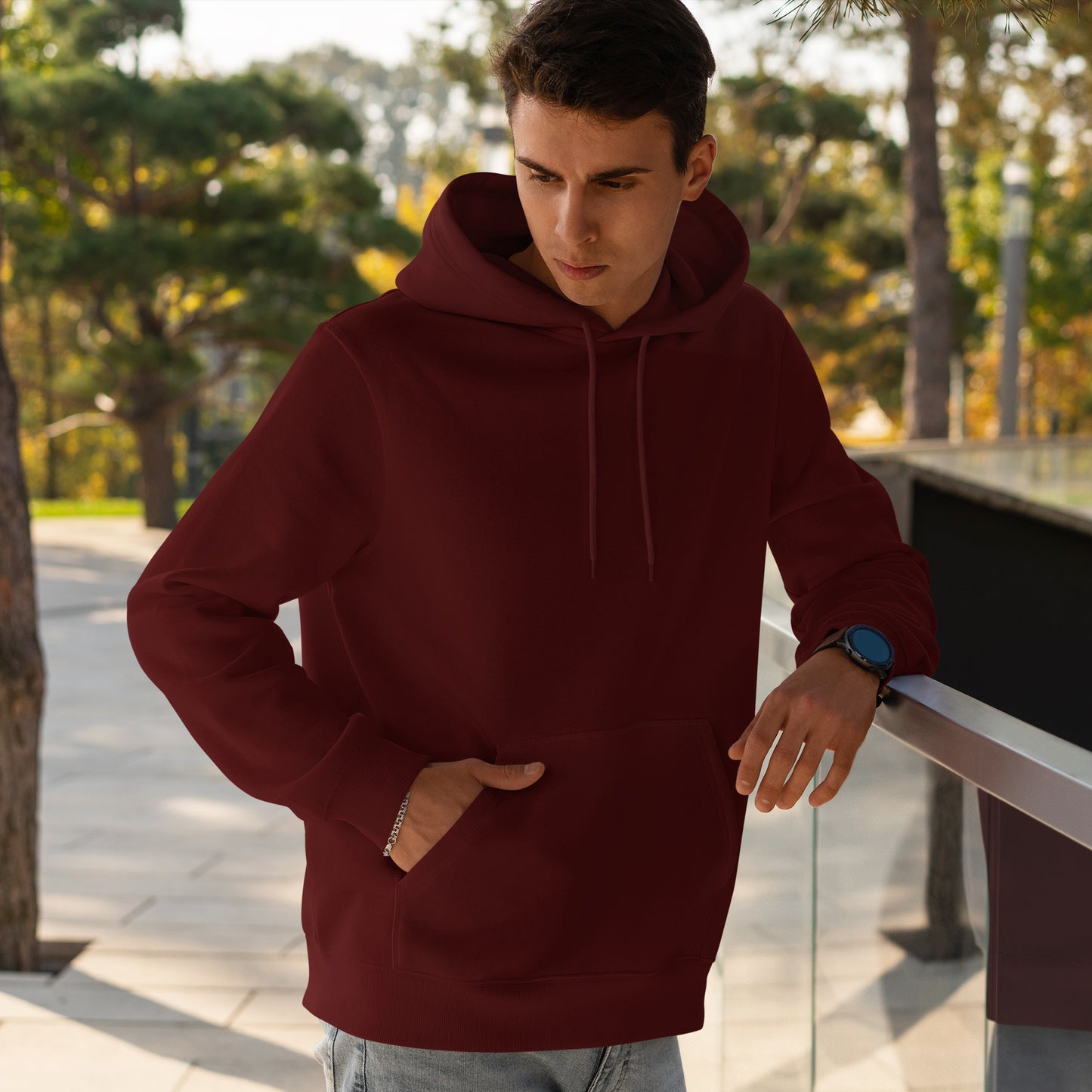 Men Pullover Hoodie Maroon- FlyingCart.pk