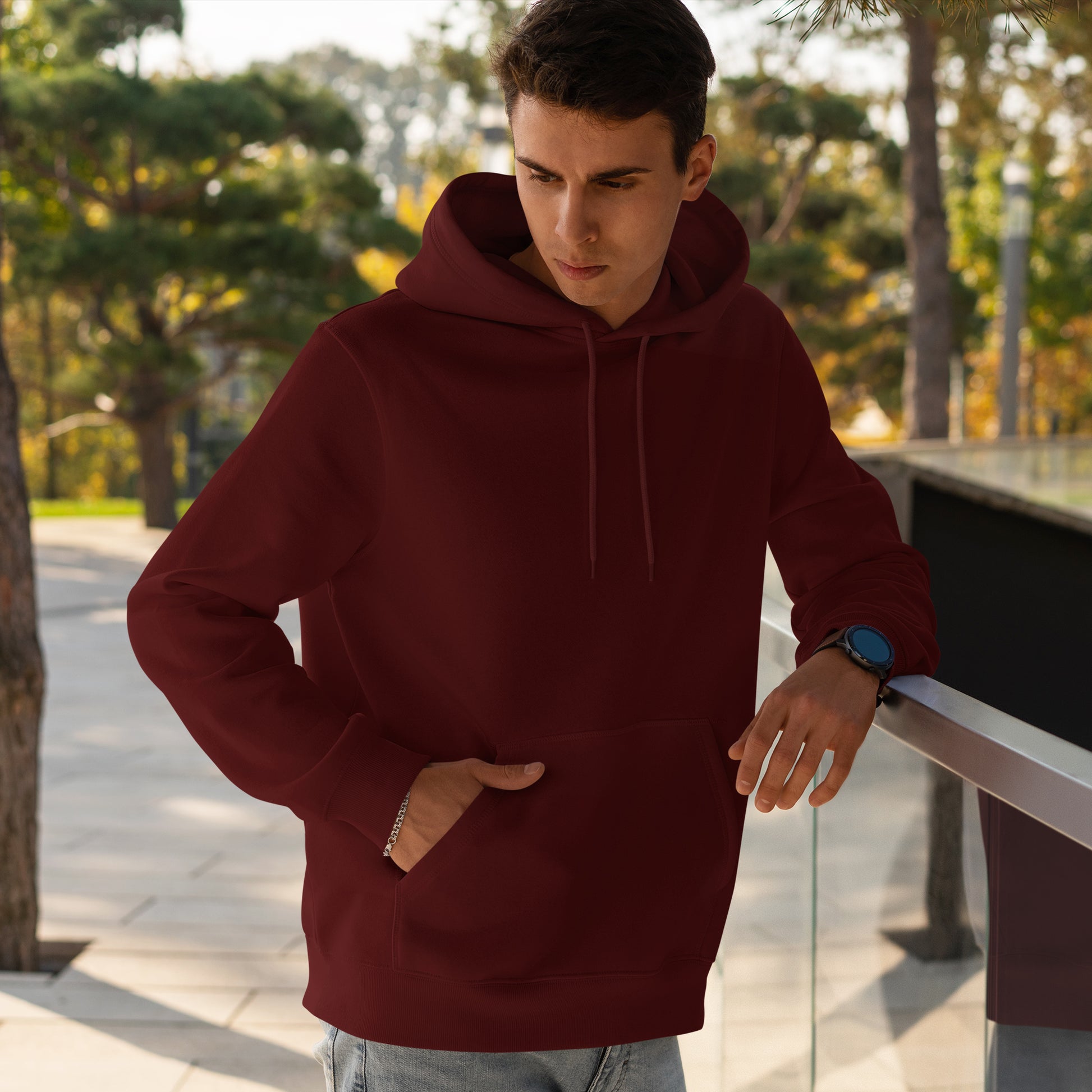 Men Pullover Hoodie Maroon- FlyingCart.pk
