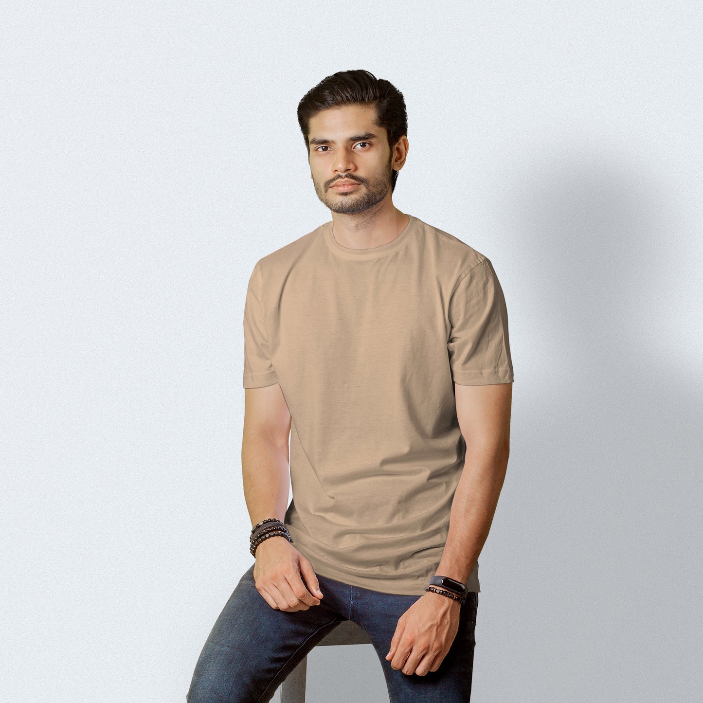Half Sleeves Light Brown T-shirt For Men- FlyingCart.pk