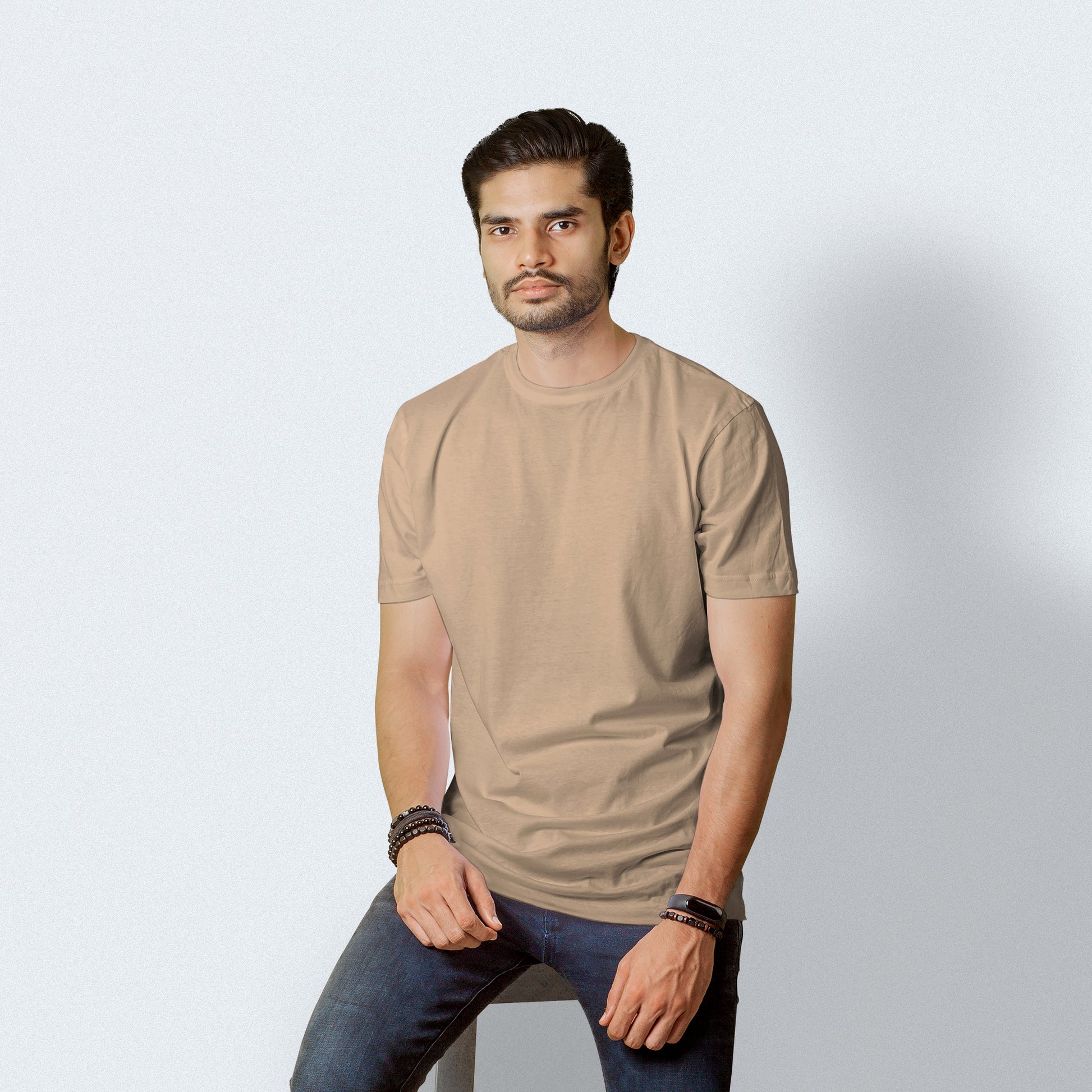 Half Sleeves Light Brown T-shirt For Men- FlyingCart.pk