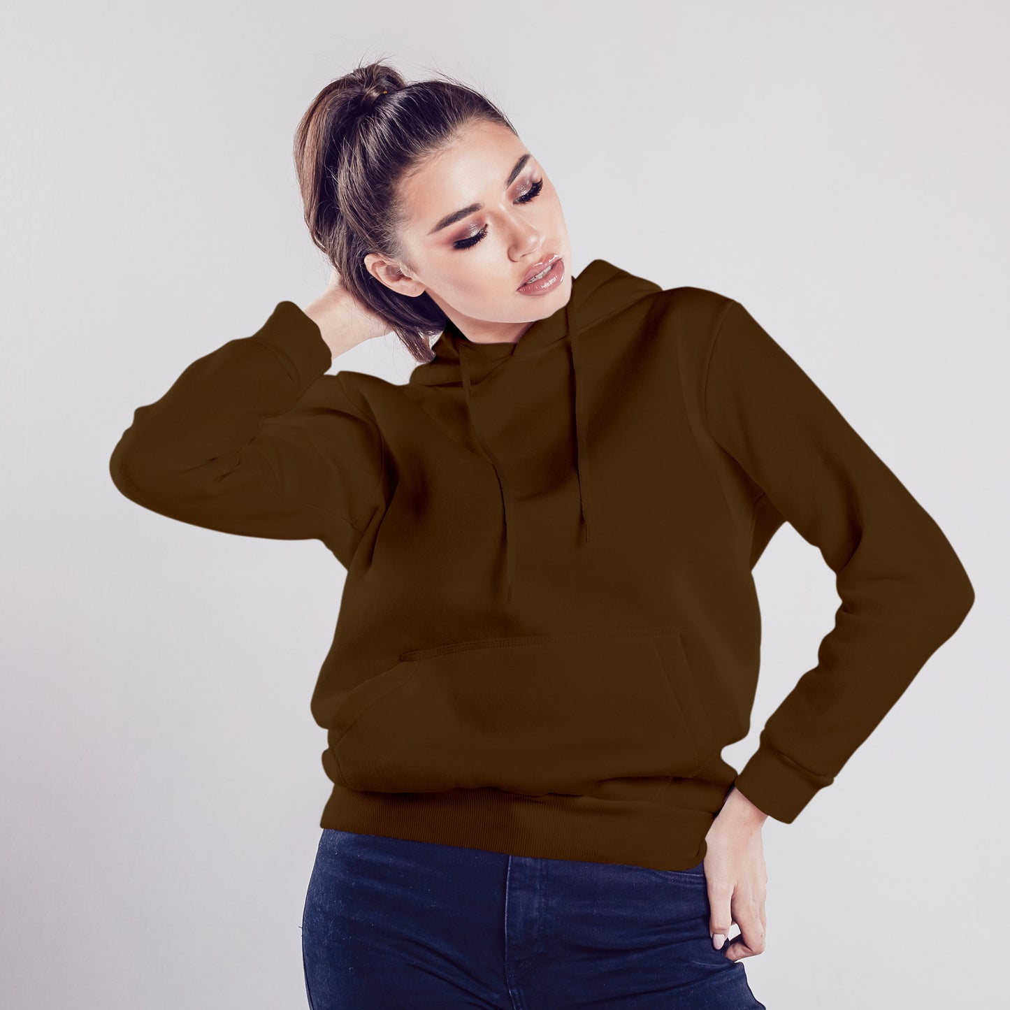 Women Pullover Hoodie Dark Brown - FlyingCart.pk
