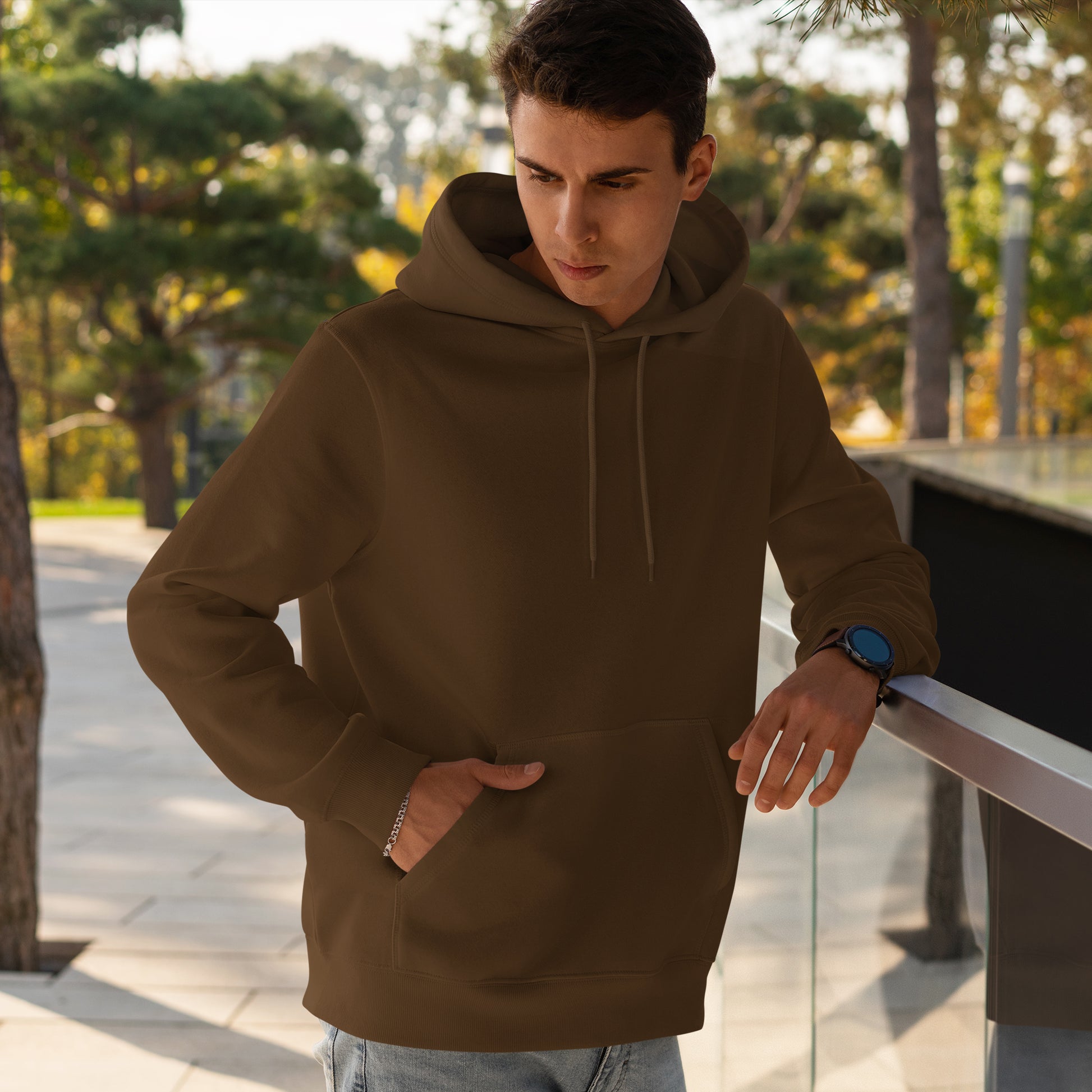 Men Pullover Hoodie Dark Brown - FlyingCart.pk