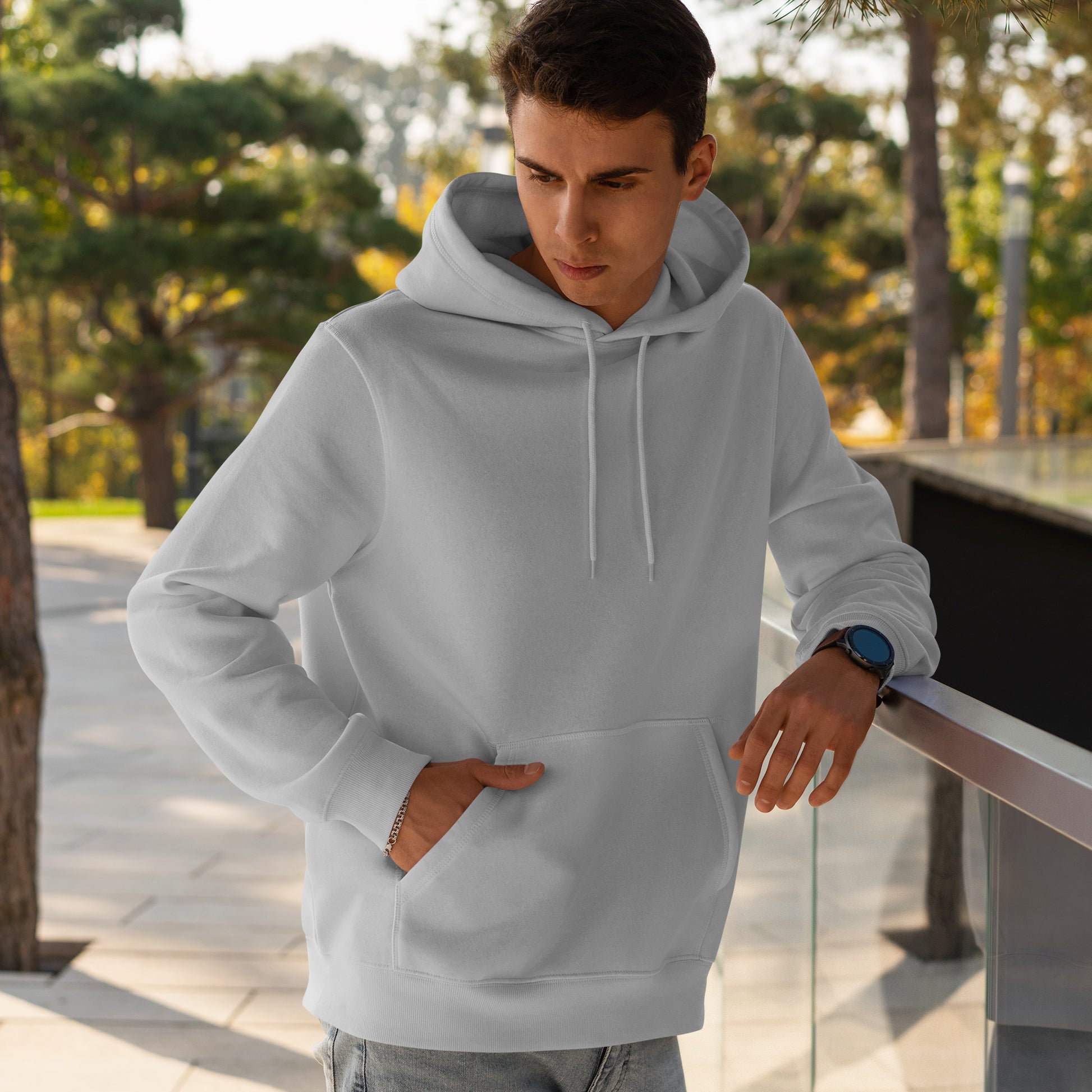 Men Pullover Hoodie Silver Grey- FlyingCart.pk