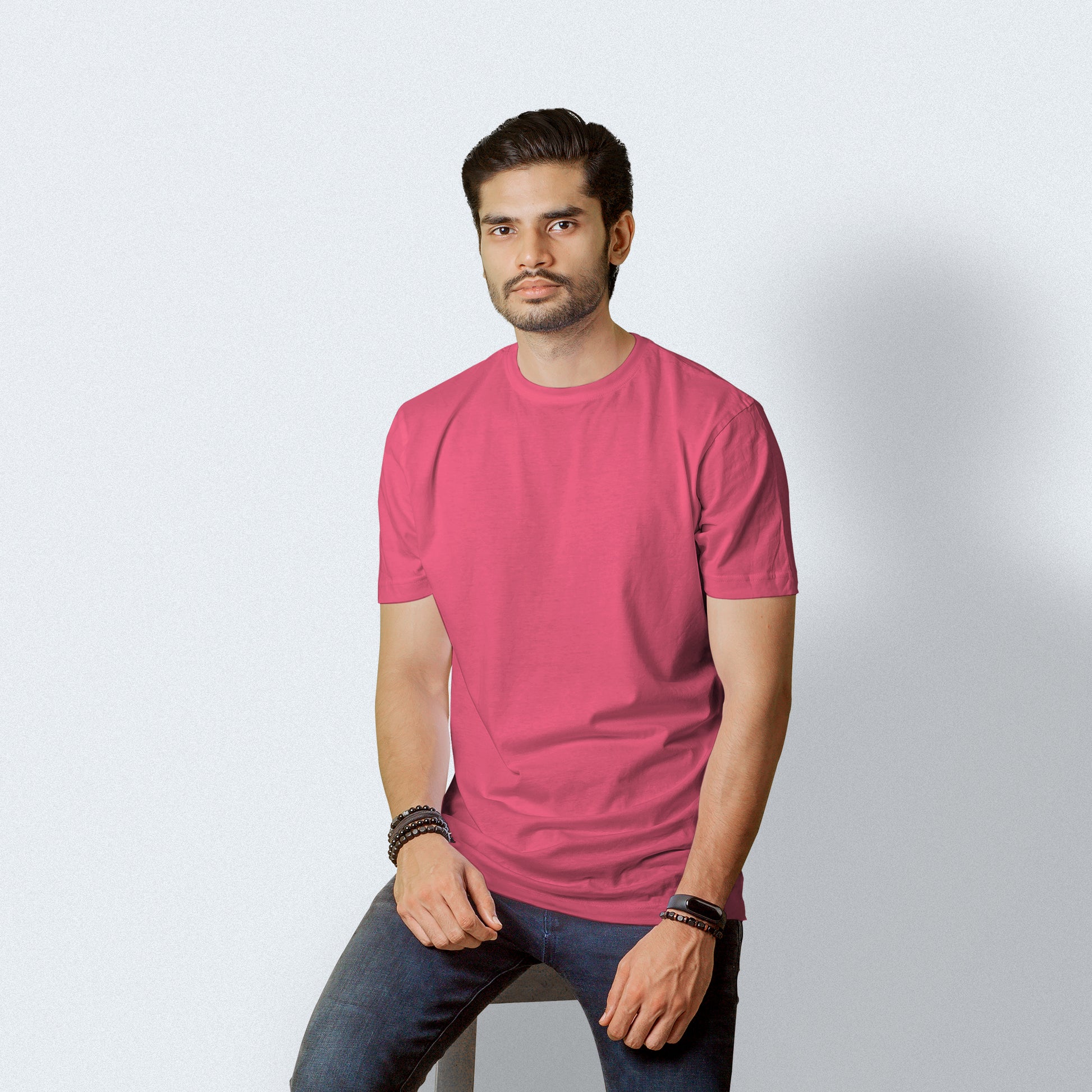 Half Sleeves Hot Pink T-shirt For Men- FlyingCart.pk