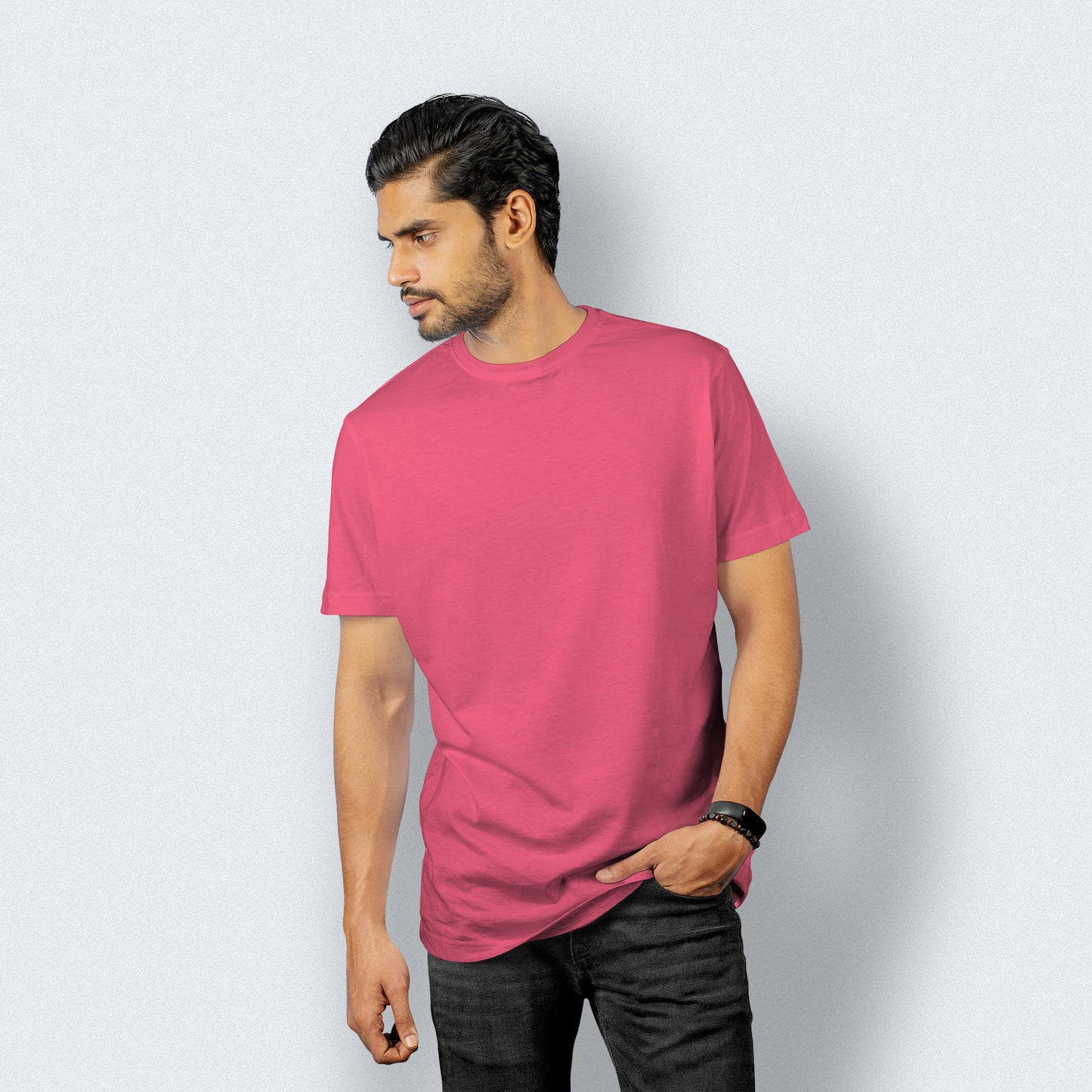 Half Sleeves Hot Pink T-shirt For Men- FlyingCart.pk