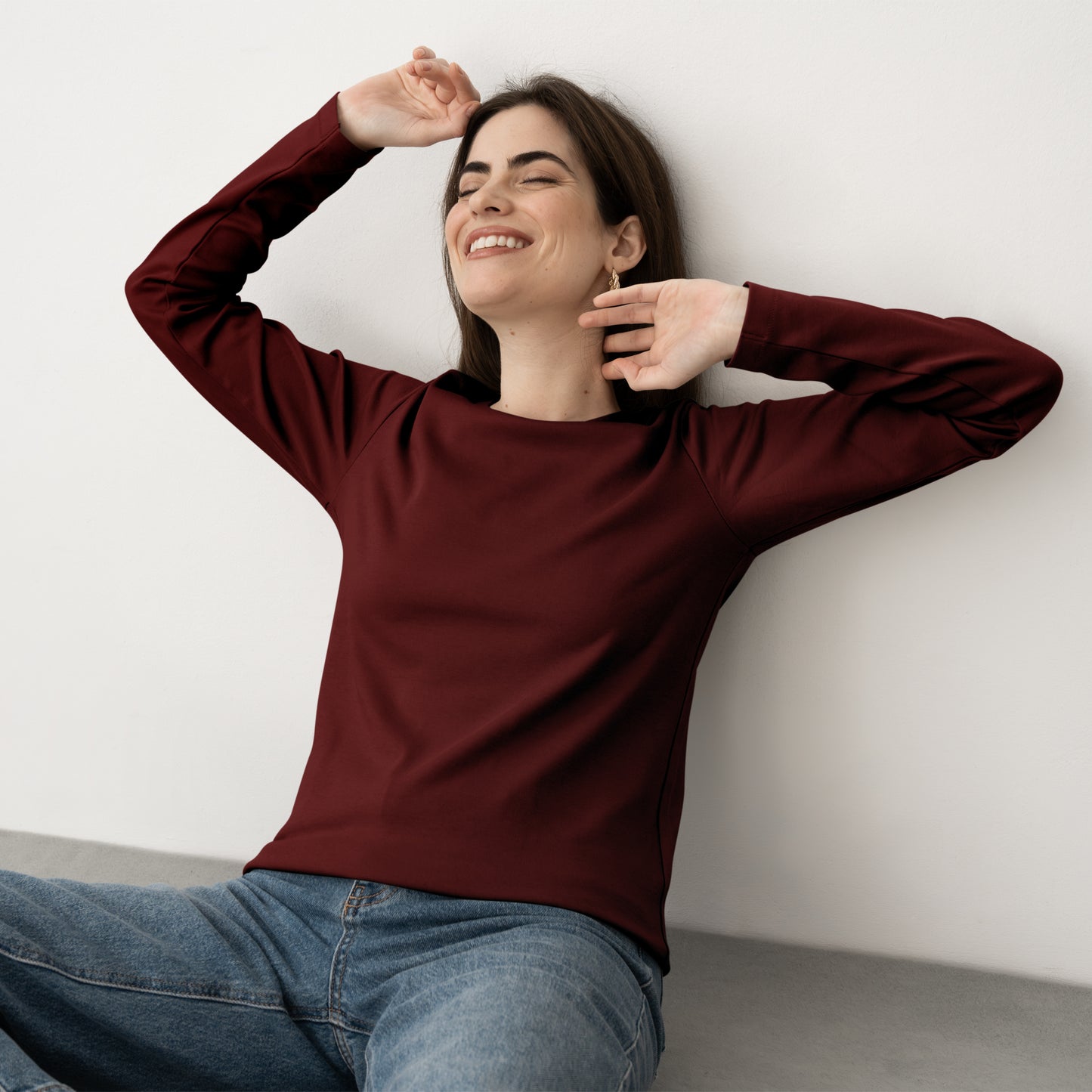 Maroon Full Sleeve T-Shirt for Women- FlyingCart.pk