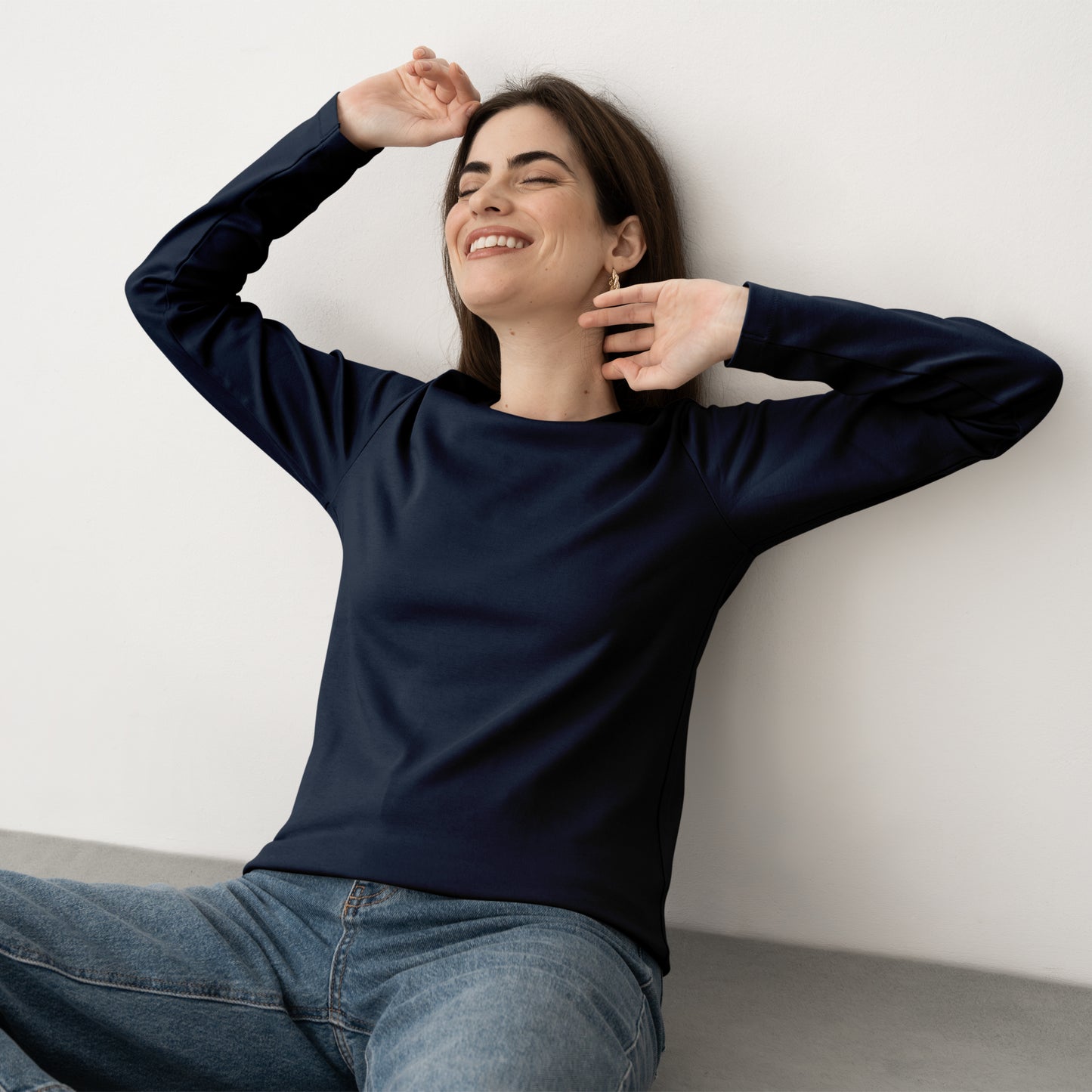 Navy Blue Full Sleeve T-Shirt for Women- FlyingCart.pk
