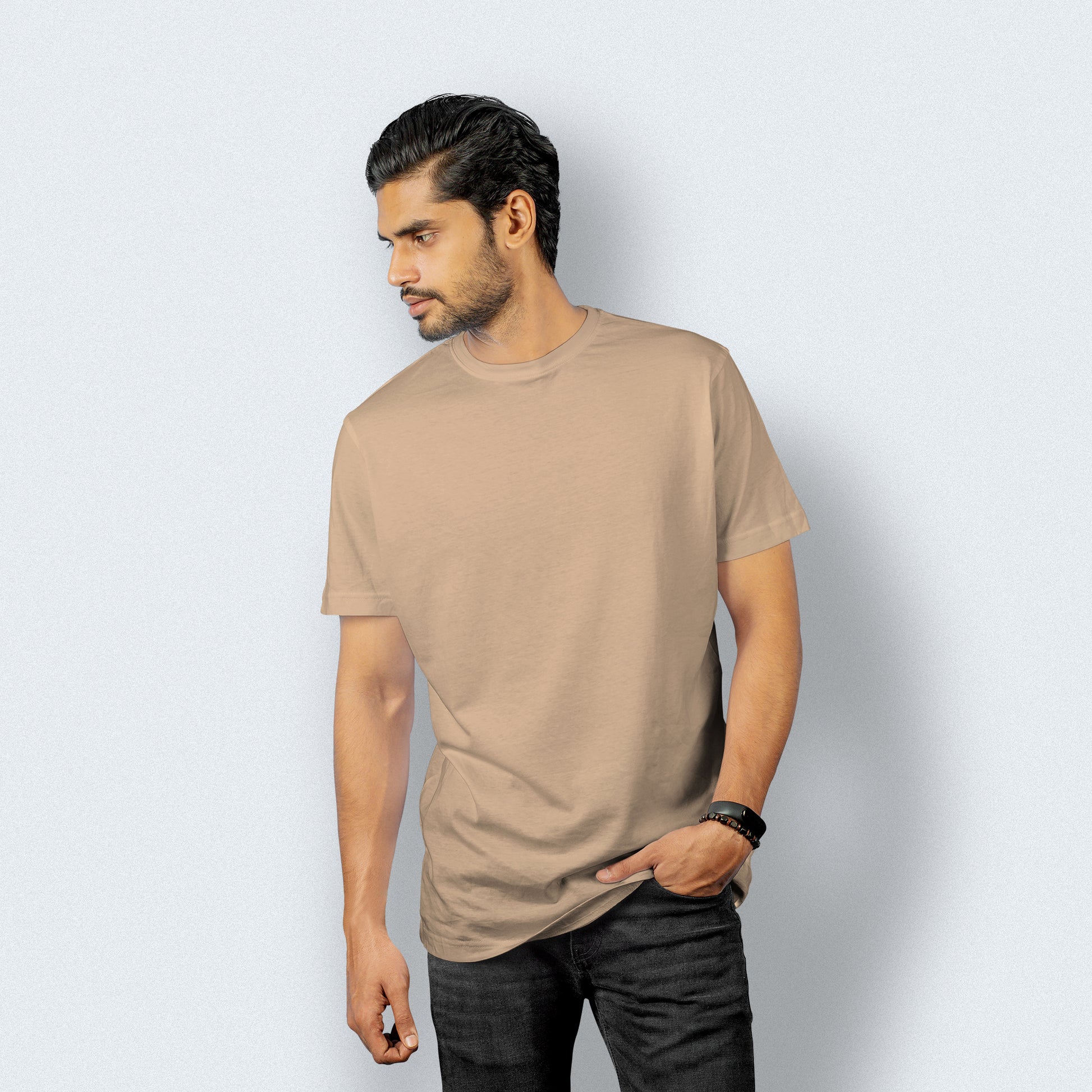Half Sleeves Light Brown T-shirt For Men- FlyingCart.pk