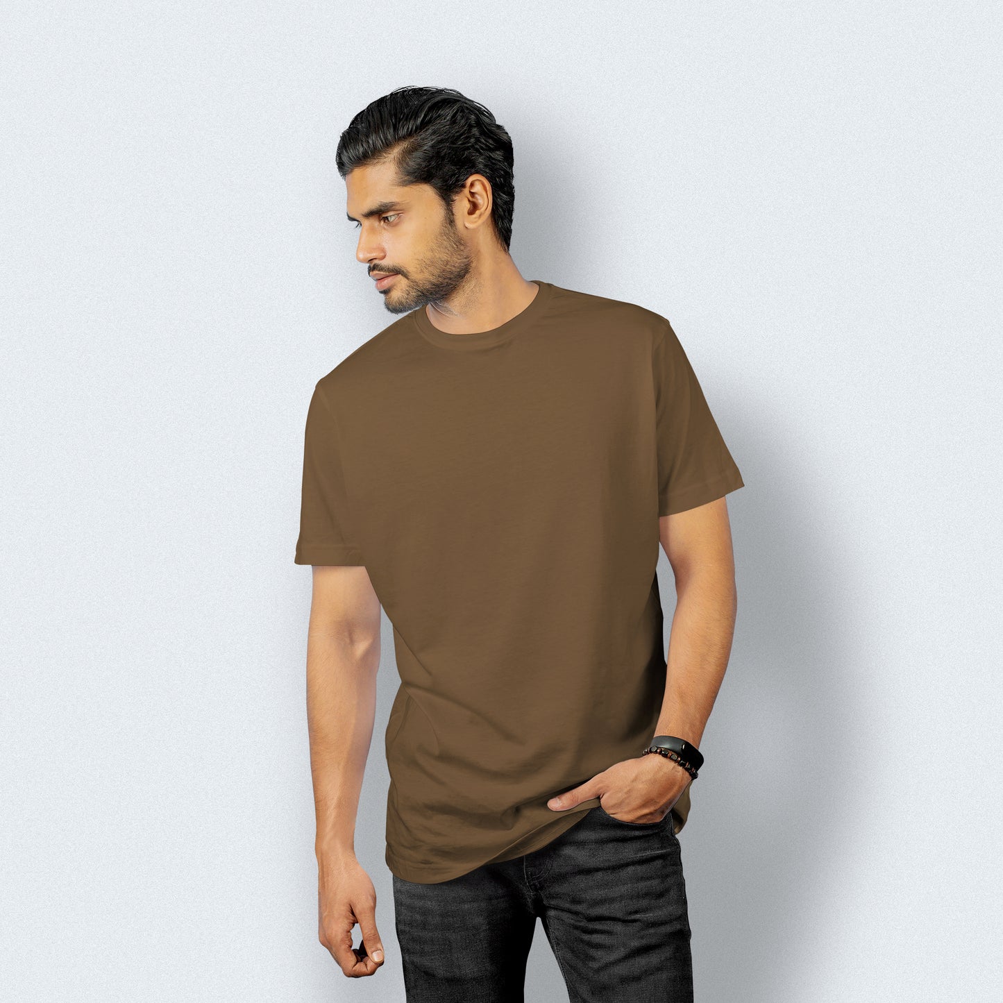 Half Sleeves Dark Brown T-shirt For Men- FlyingCart.pk