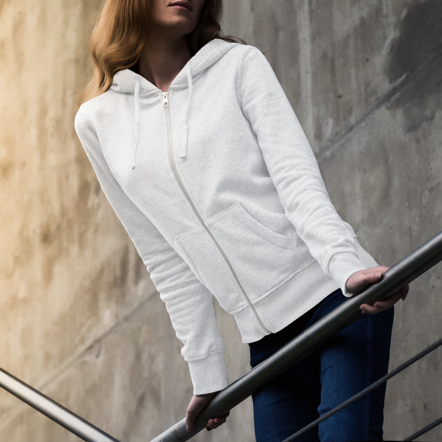 Women Zipper Hoodie White FlyingCart.pk