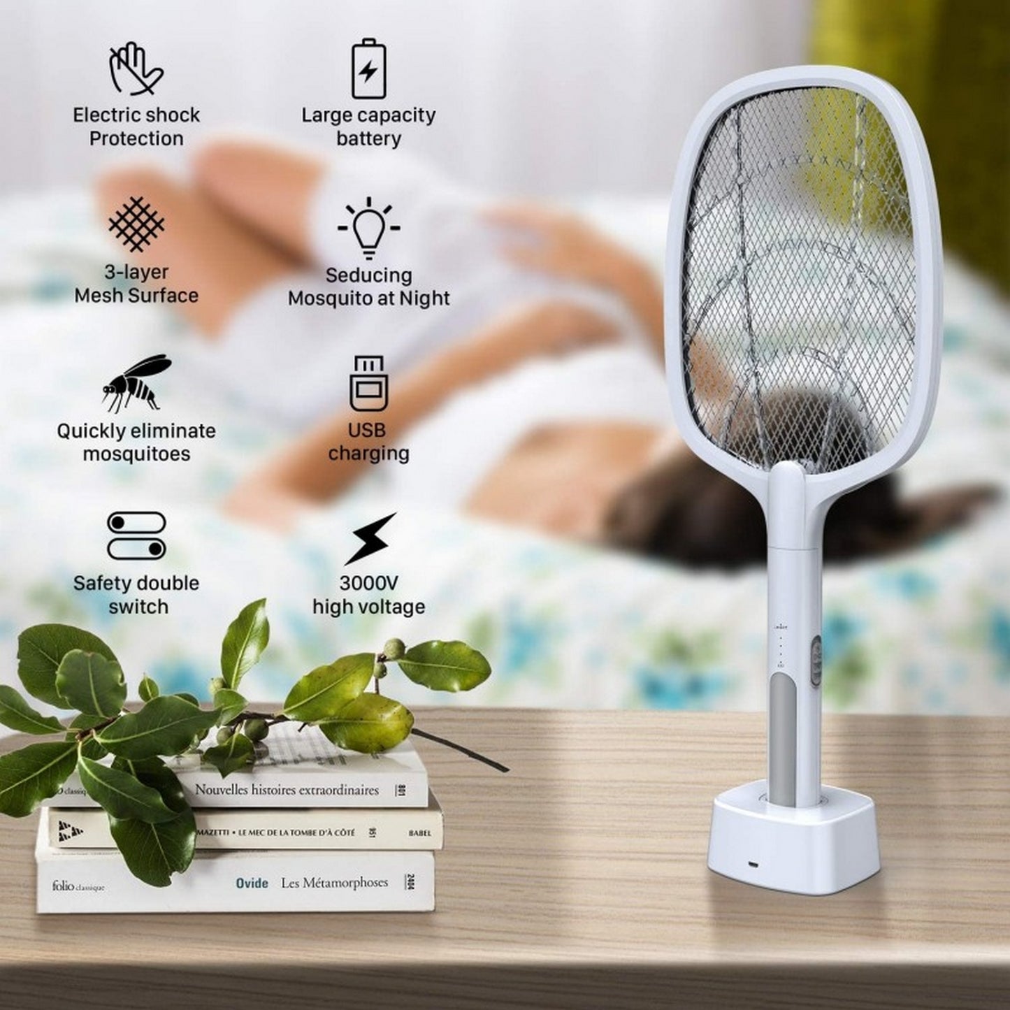 Electric Portable Mosquito Swatter Racket USB Rechargeable (2 In 1) - FlyingCart.pk