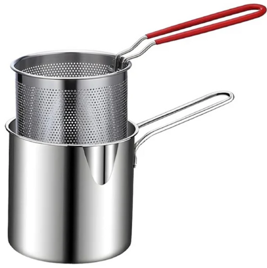 Stainless Steel Deep Fryer Pot with Strainer Basket & Long Handle -FlyingCart.pk