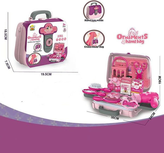 24 Pcs Girls Beauty Salon Toy Kit with Hairdryer, Comb & Cosmetic Bag