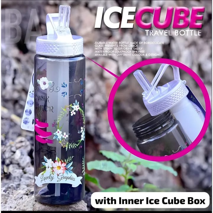Plastic Water Bottle With Extra Ice Cube Inner Tube 650ML-FlyingCart.pk