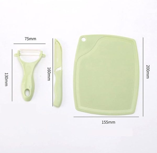 3 In 1 Ceramic Fruit & Vegetable Knife + Peeler + Chopping Board Set - Flyingcart.pk