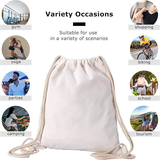 Cotton Canvas Drawstring Backpack Bags OR Printable Draw String Bags-FlyingCart.pk