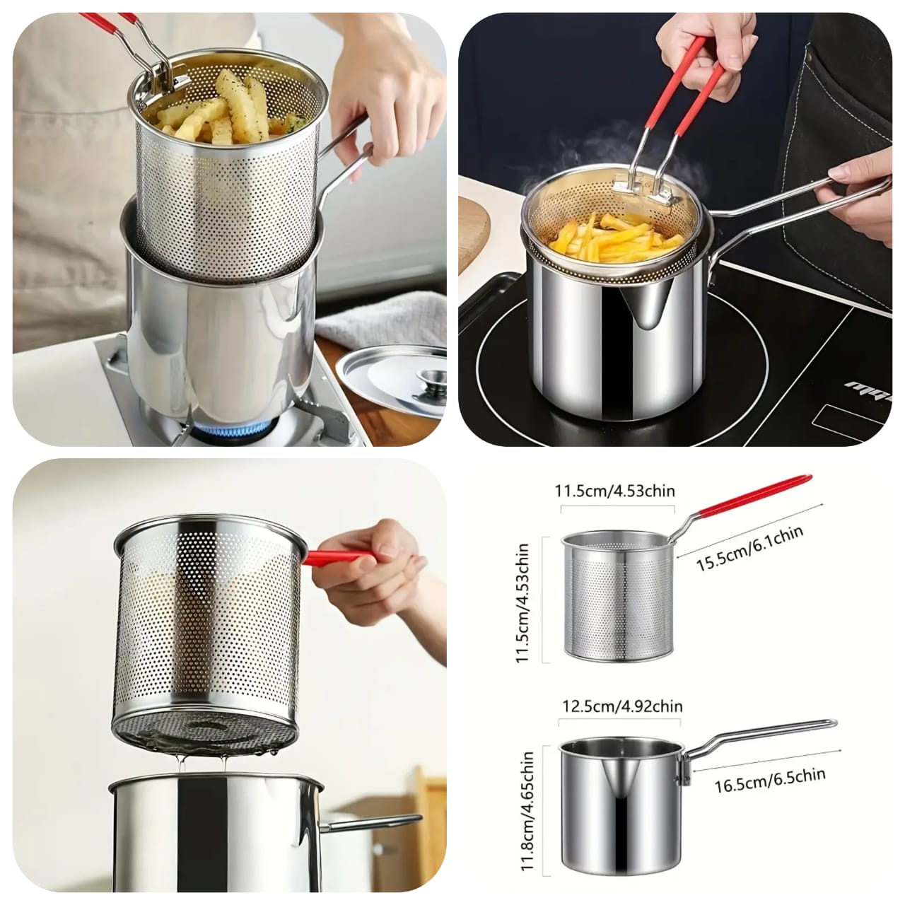 Stainless Steel Deep Fryer Pot with Strainer Basket & Long Handle -FlyingCart.pk