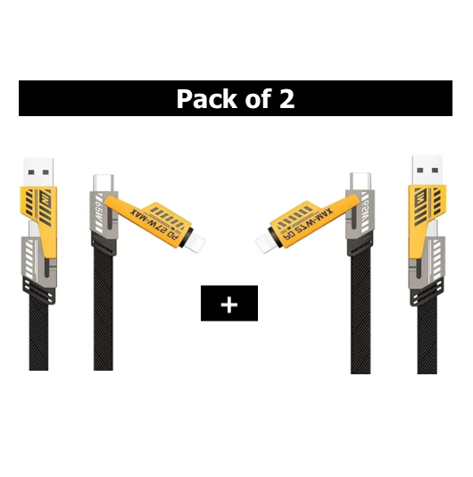 4-in-1-data-cable-usb-c-lightning-connectors-braided-durable-design-fast-charging-data-transfer-black-with-yellow-connectors-1-flyingcart.pk