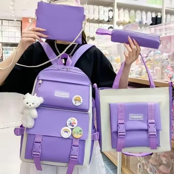 Canvas Cute School Bags for Girls 4Pcs/set