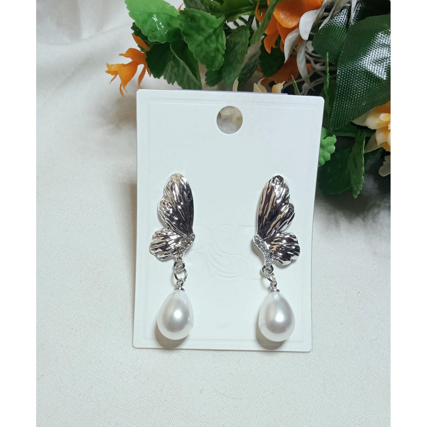 Butterfly Wings with Pearl Drop Earrings - FlyingCart.pk