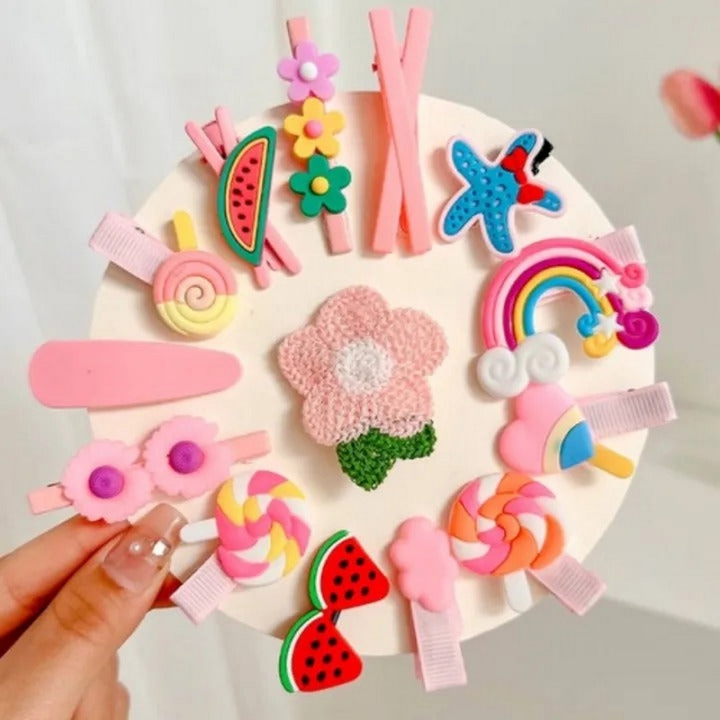Hair Clips For Kids Cute Characters Pretty Snap Multicolor 14 Pcs - FlyingCart.pk