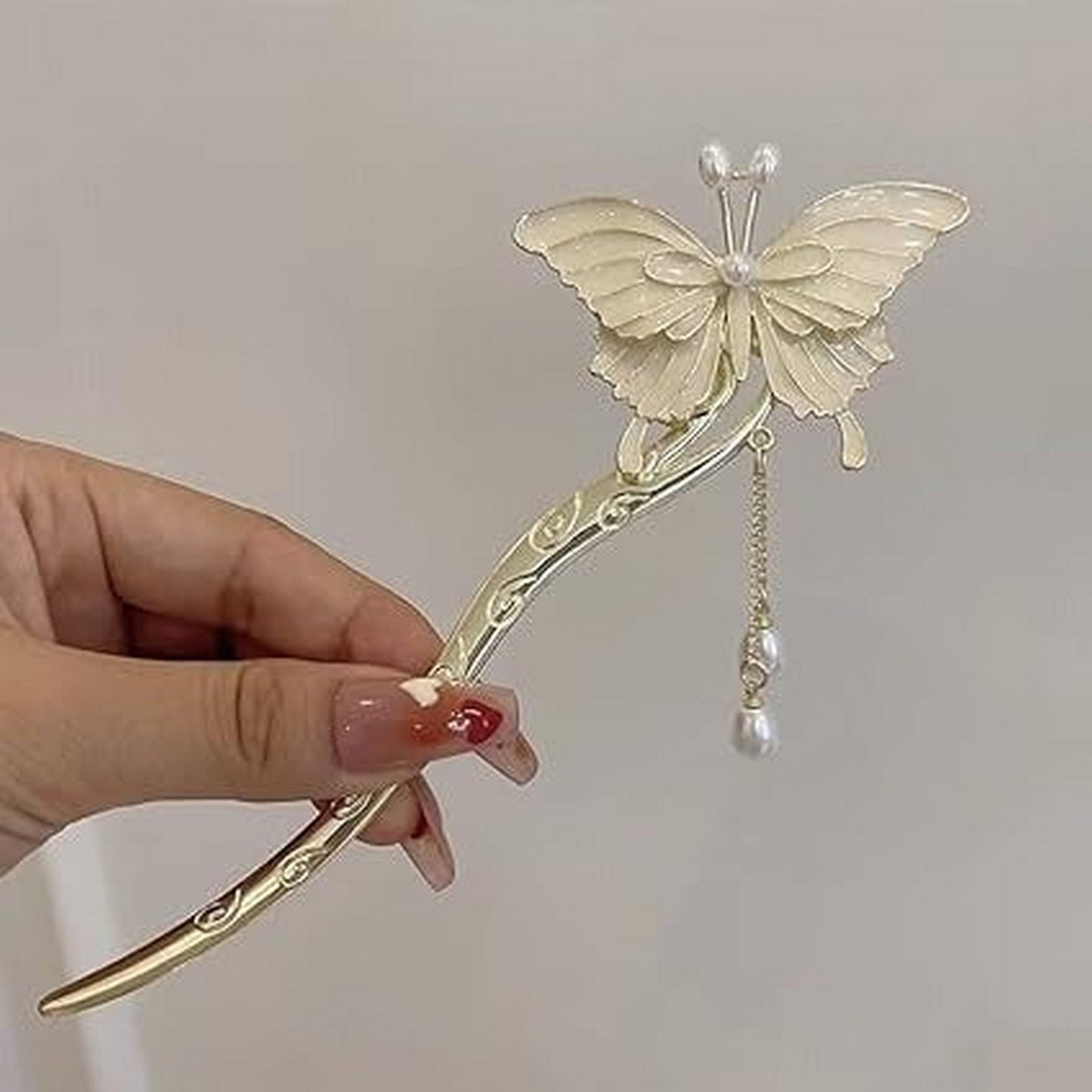 Charming Metal Hair Fork Butterfly Pearl Hair Pin - FlyingCart.pk