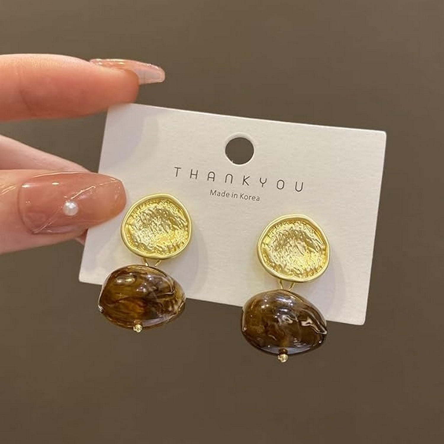 Coffee Color Tiger Eye Stone Earrings - FlyingCart.pk