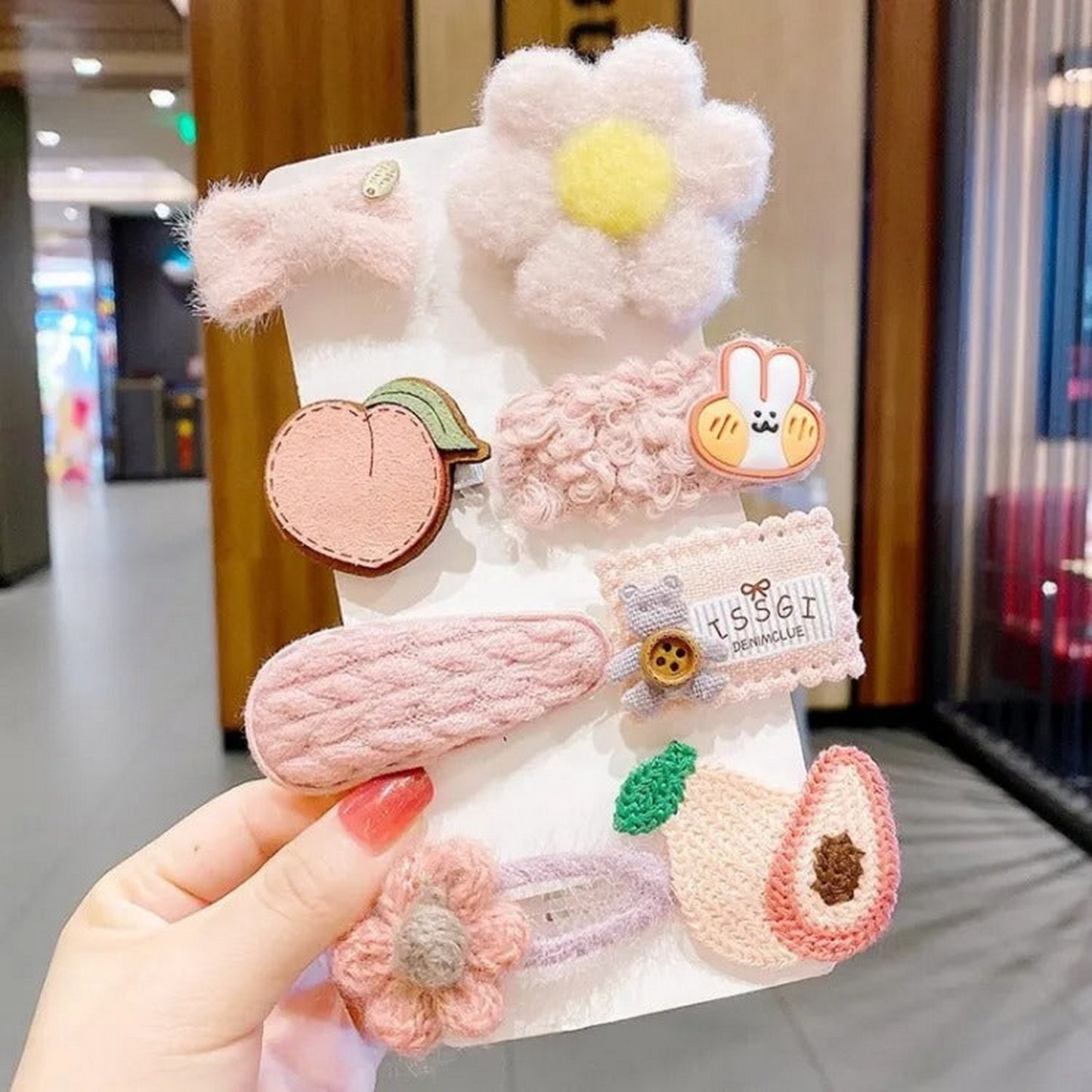 Beautiful Wool Knitted Hair Clips (Hand Made) 8 Pcs - FlyingCart.pk