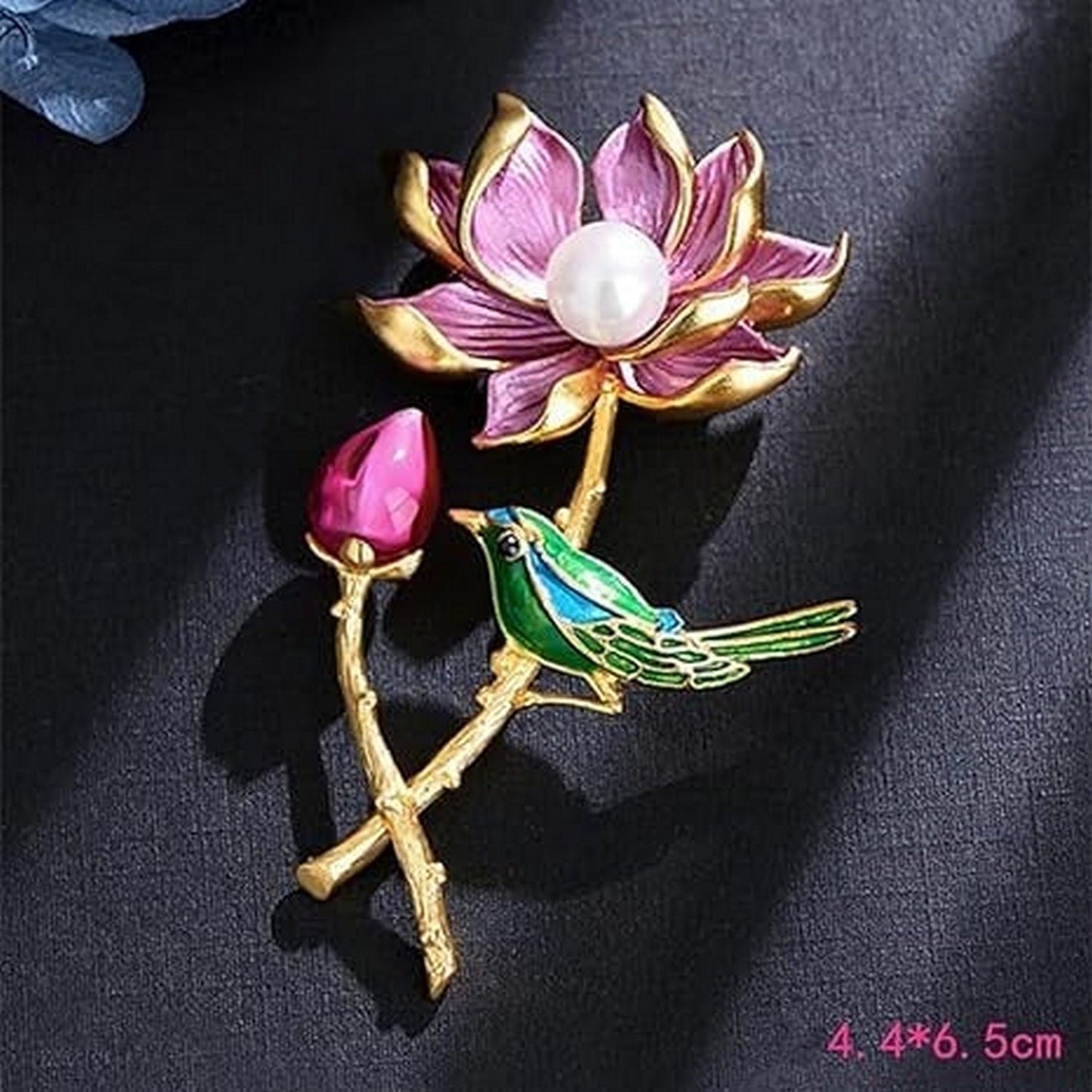 Exquisite Pearl Lotus And Magpie Pin Brooch - FlyingCart.pk