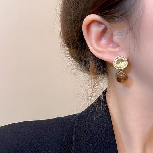 Coffee Color Tiger Eye Stone Earrings - FlyingCart.pk
