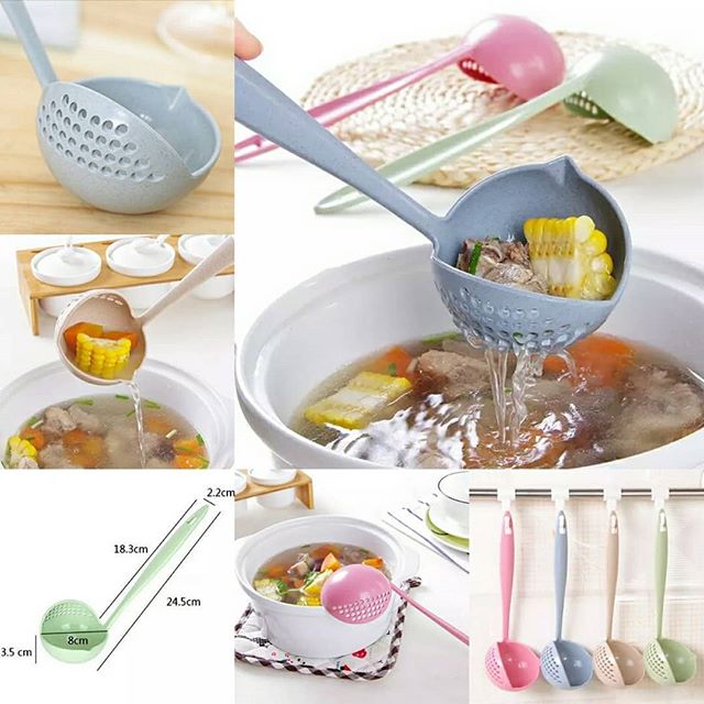 2 in 1 Long Handle Soup Spoon With Strainer Cooking Shovel - FlyingCart.pk