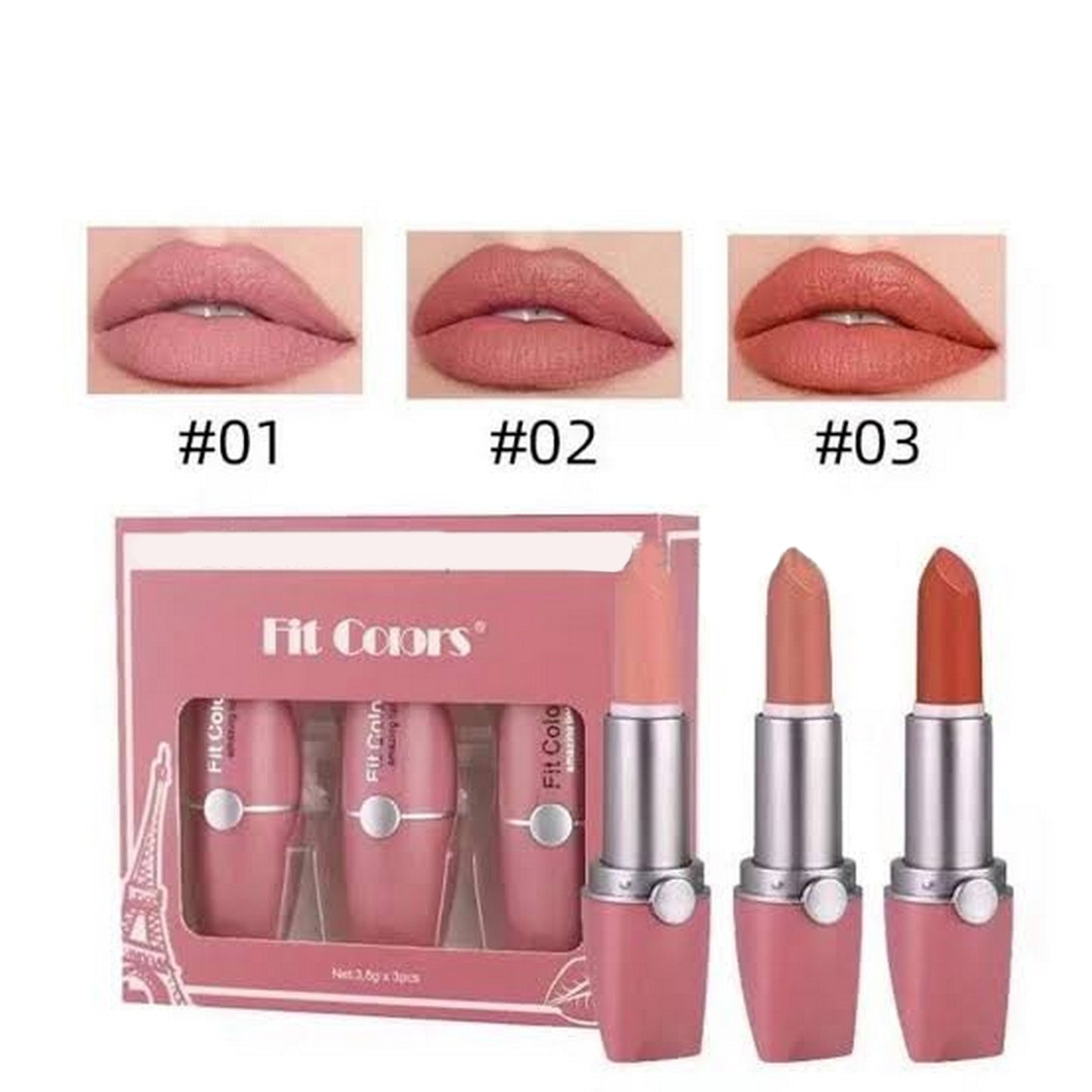 Lipstick Set Fit Colors Waterproof Long Wear (Pack Of 3) - FlyingCart.pk