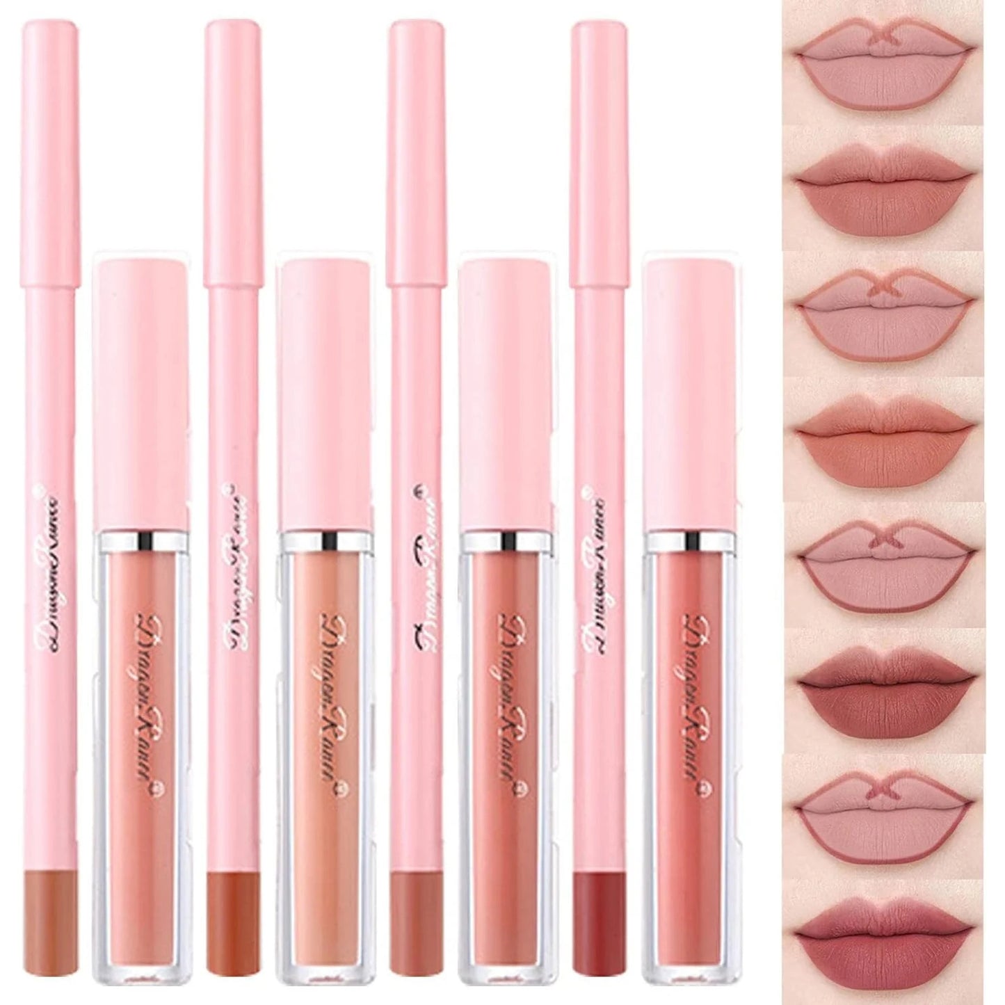 Dragon Ranee 4 Lip Gloss And 4 Lip Liner Pencil Set - FlyingCart.pk
