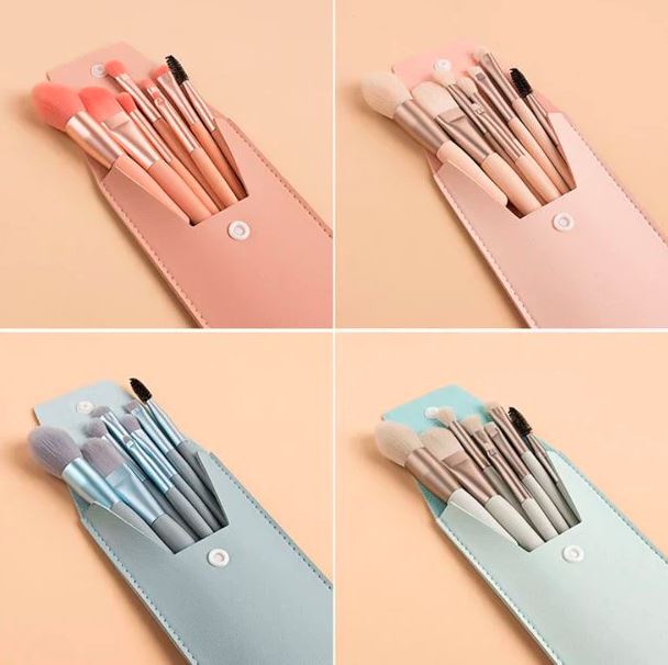 Pouch make up brush 8 piece set