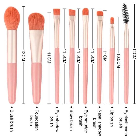 Pouch make up brush 8 piece set