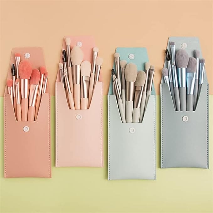Pouch make up brush 8 piece set