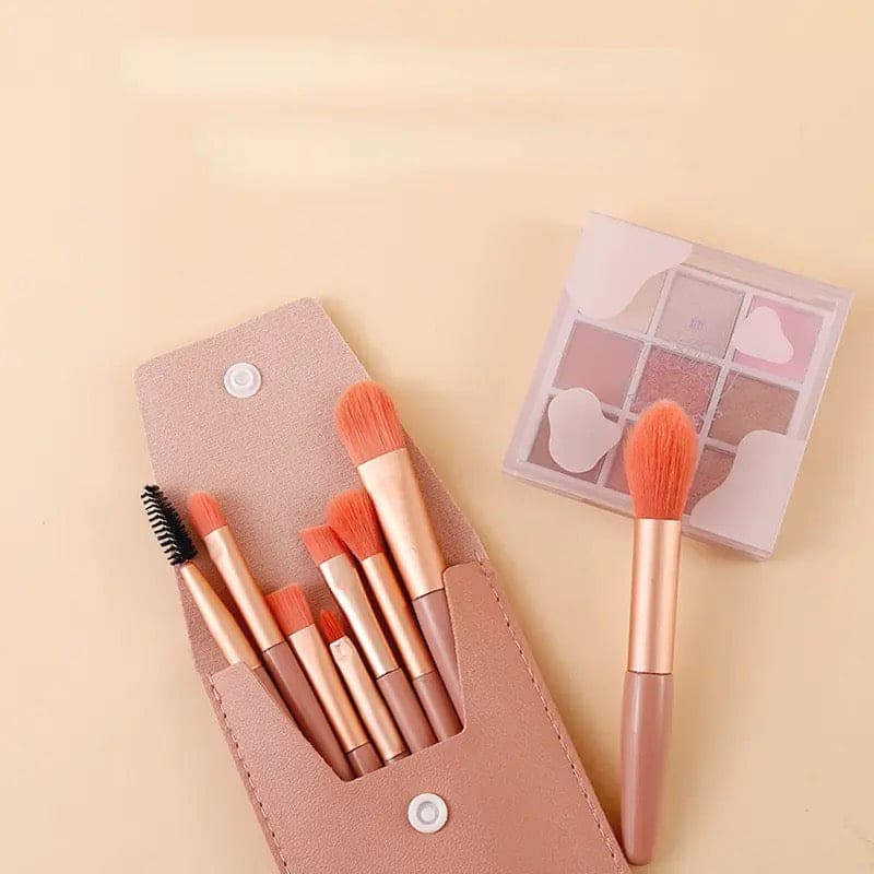 Pouch make up brush 8 piece set